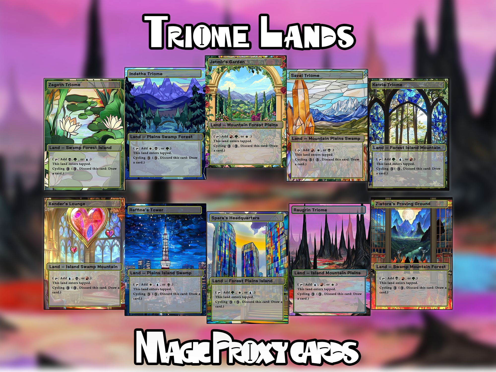 Triome Lands Bundle (10 cards), Proxy Triome Land Set, Stained Glass Style Custom Proxy Lands for EDH or cEDH