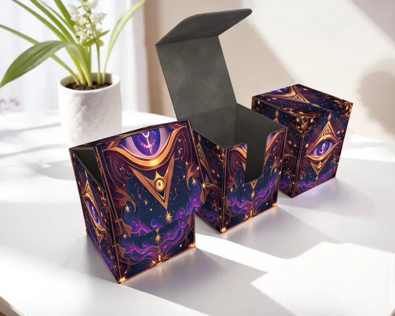 Enchanted Purple Deck Box - Anime style, 200 Storage Collectible Deck Boxes, Custom Leather Deck Boxes