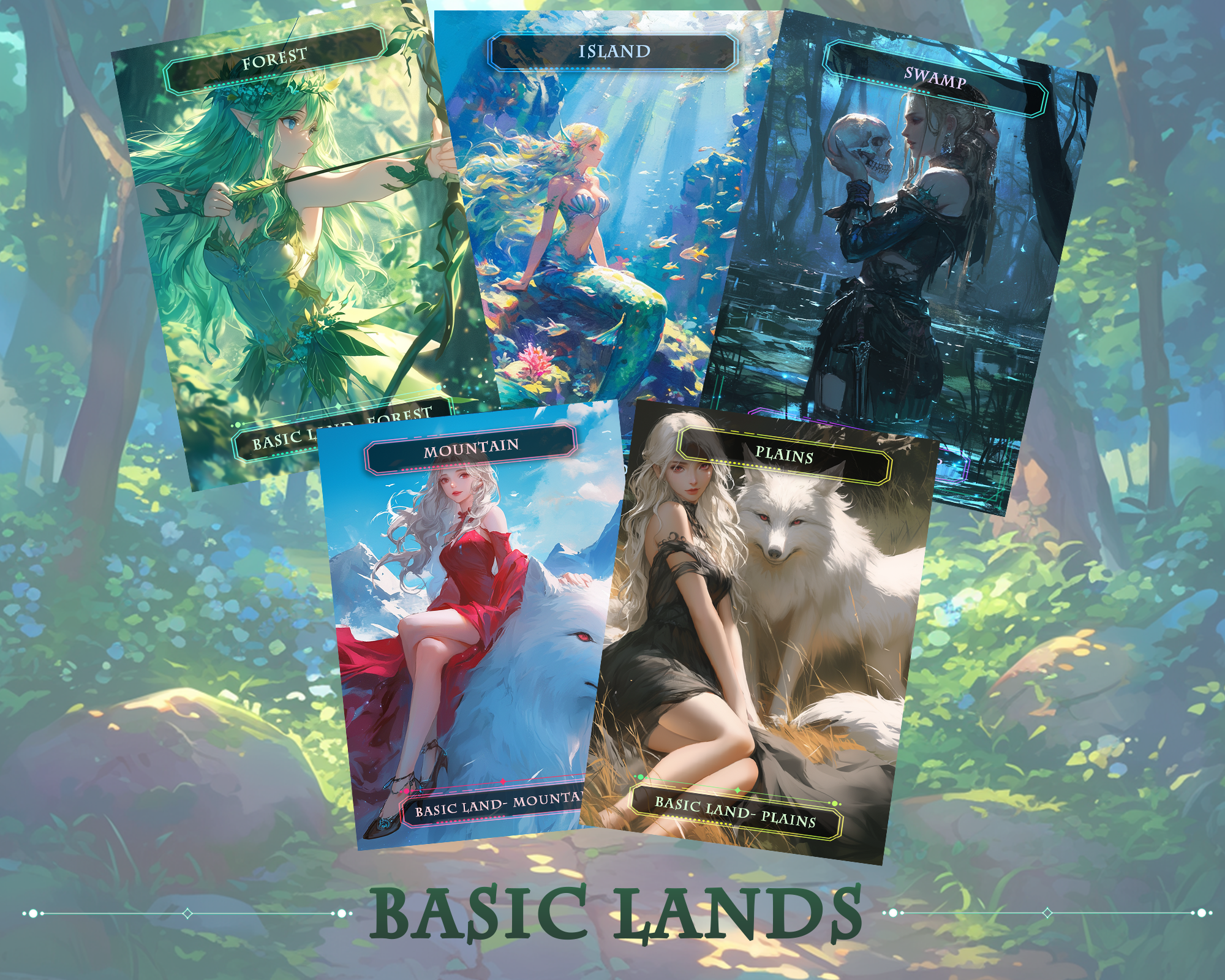10Basic Lands MTG PROXY Anime Waifu for Magic The Gathering Decks , Custom Art Proxies , TCG Collectible Magic Card Gift