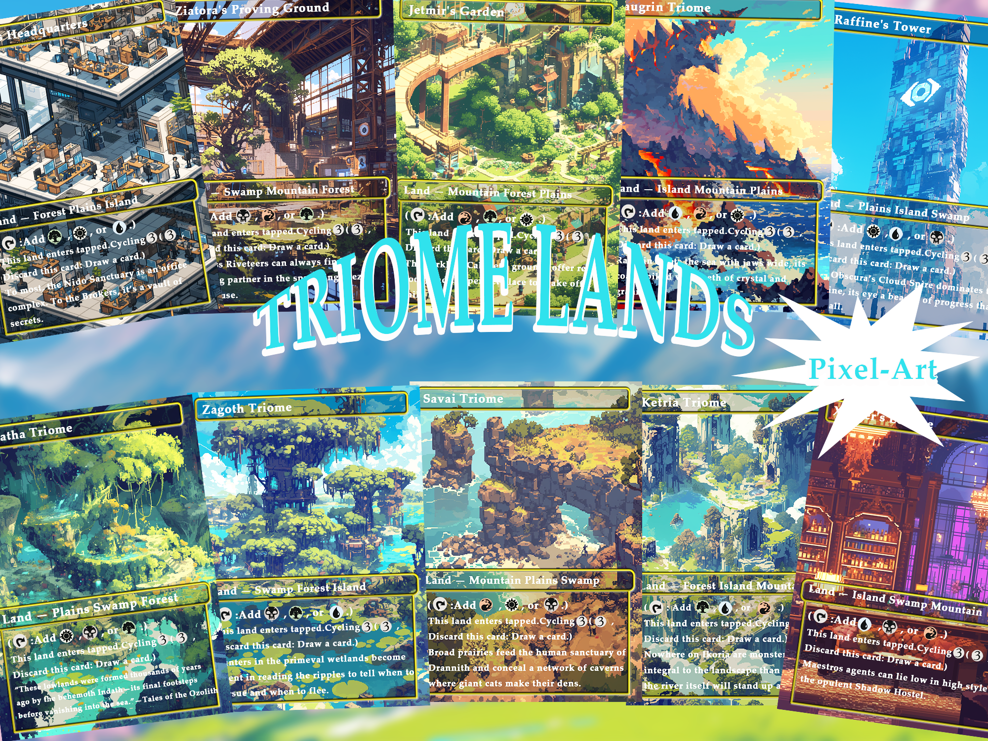 Triome land pack (10+ cards) Pixel-Art lands set of 10+ unique borderless custom proxy lands High quality lands for EDH or cEDH