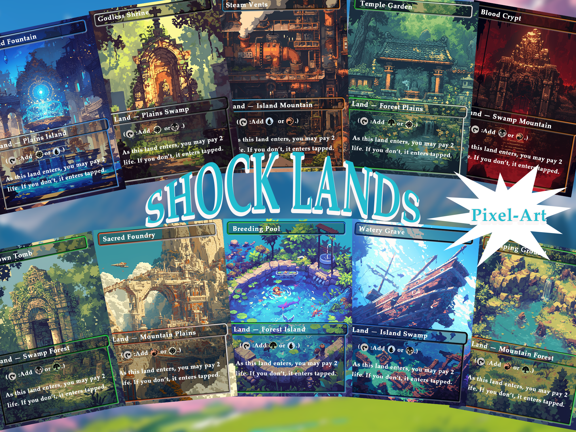 EDH land pack (50+ cards) Pixel-Art lands set of 50 unique borderless custom proxy lands High quality lands for EDH or cEDH