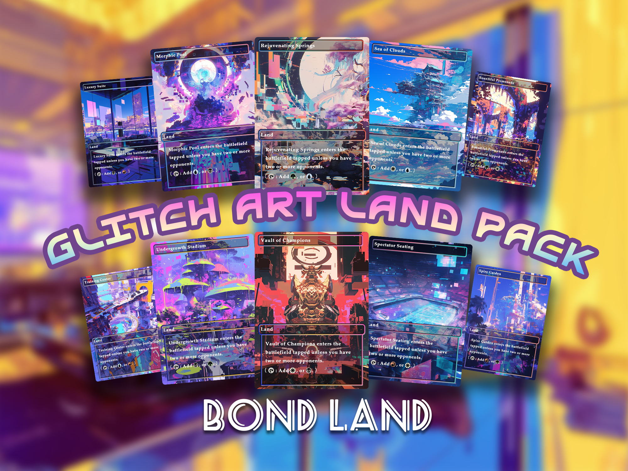 Glitch Art bond Land Pack set of 10 unique borderless custom proxy lands High quality lands for EDH or cEDH