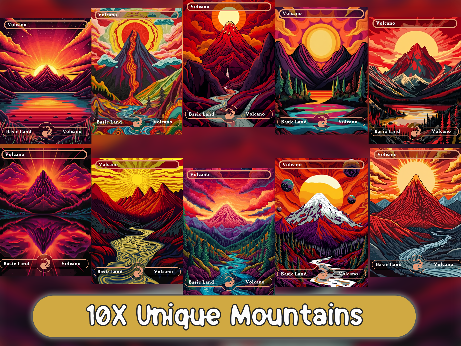 10 volcano Oil painting style proxy cards for EDH. Enhance your Commander Deck.