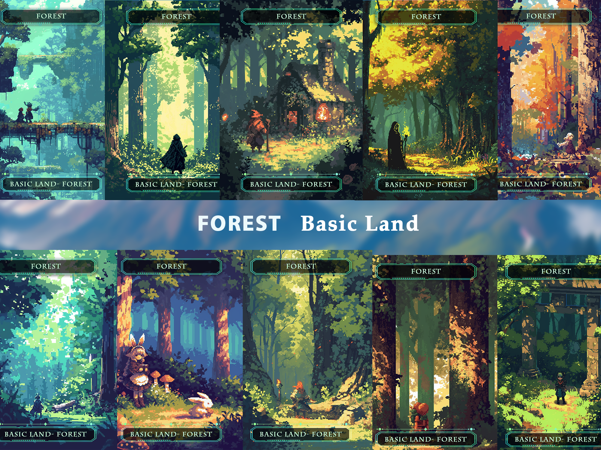 10 Basic Land-Forest. Pixel style forest,10 proxy cards for EDH. Enhance your Commander Deck