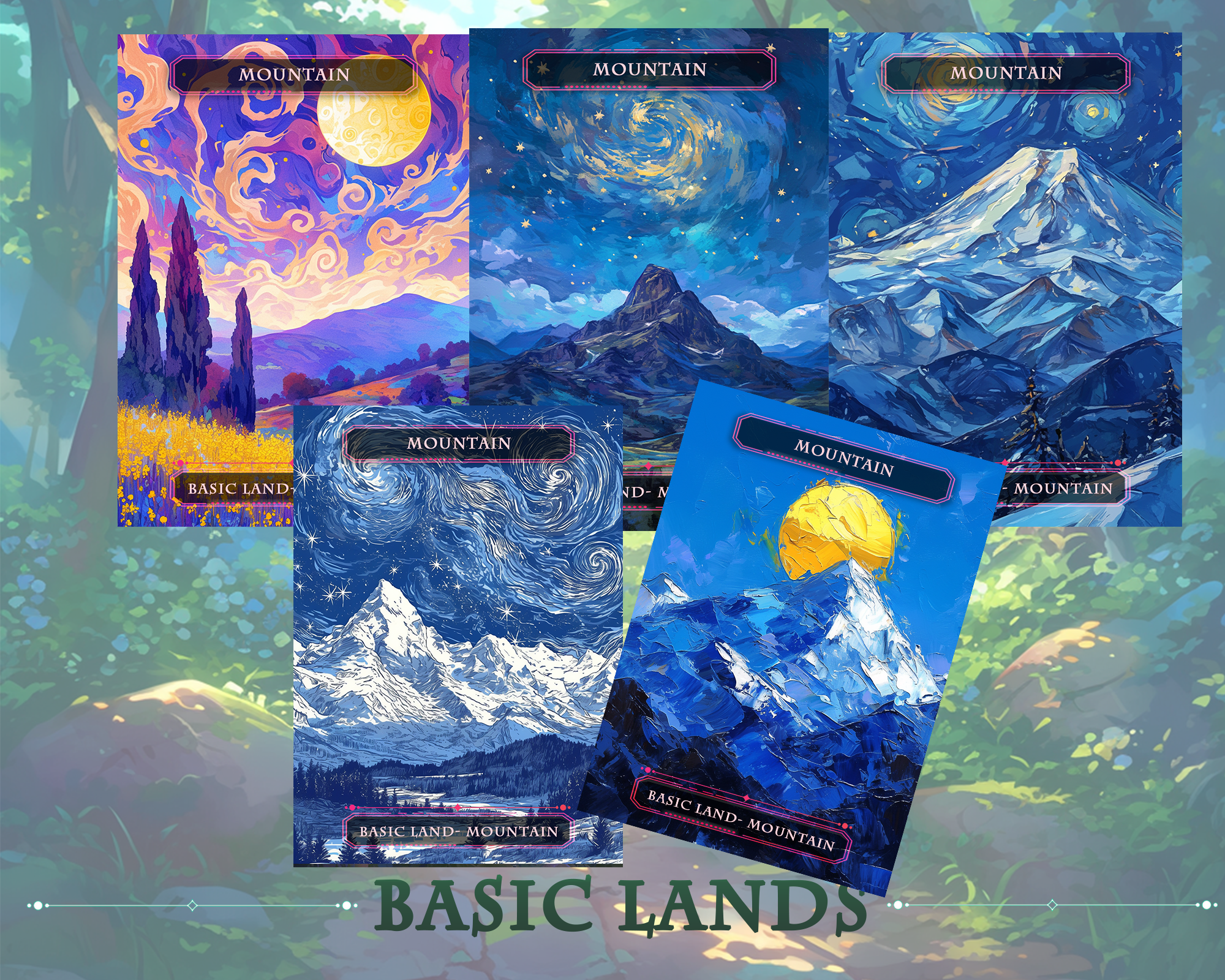 10Van Gogh style basic lands. Magic The Gathering Decks , Custom Art Proxies , TCG Collectible Magic Card Gift.
