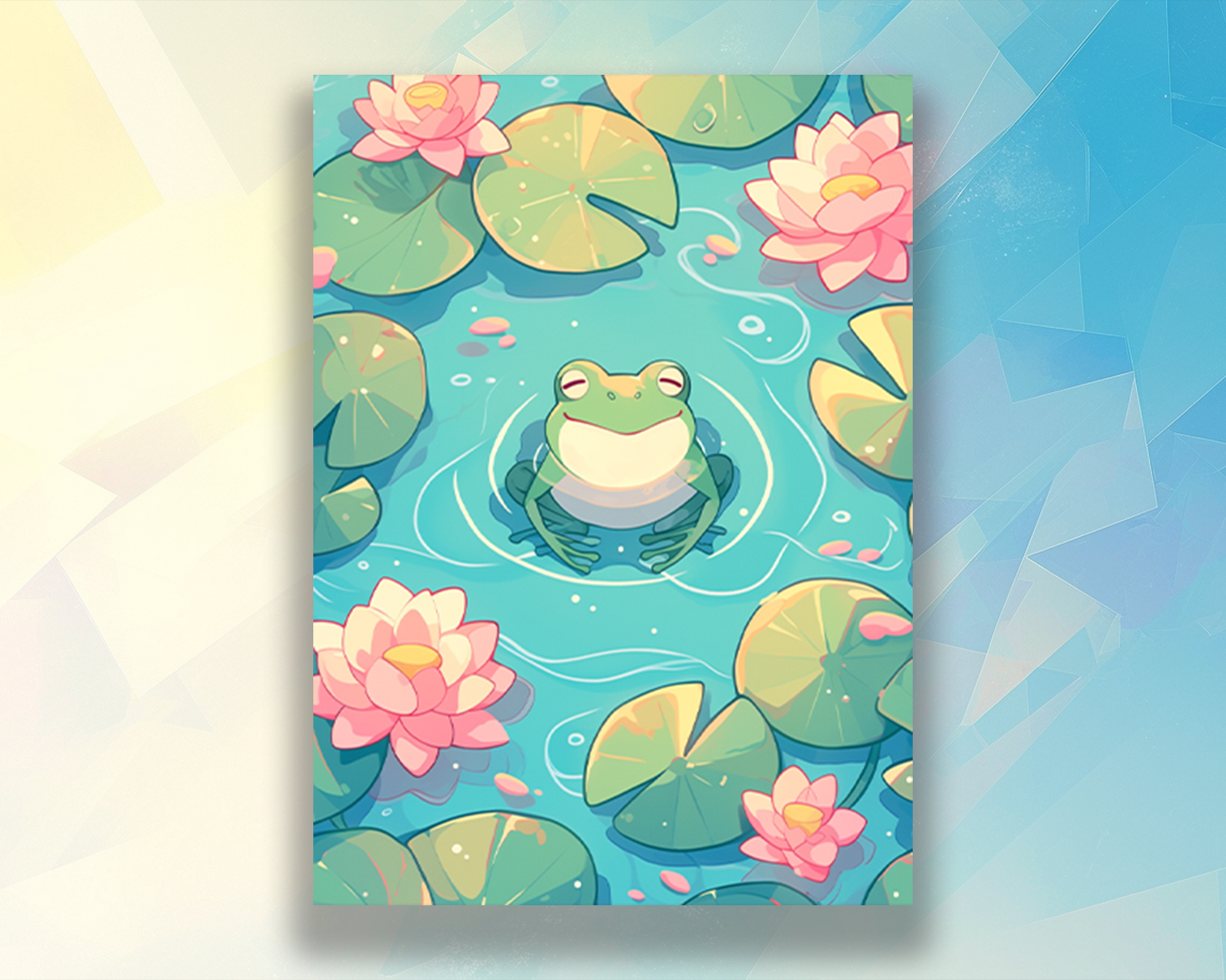 Kawaii Frog in lotus pool Card Sleeves