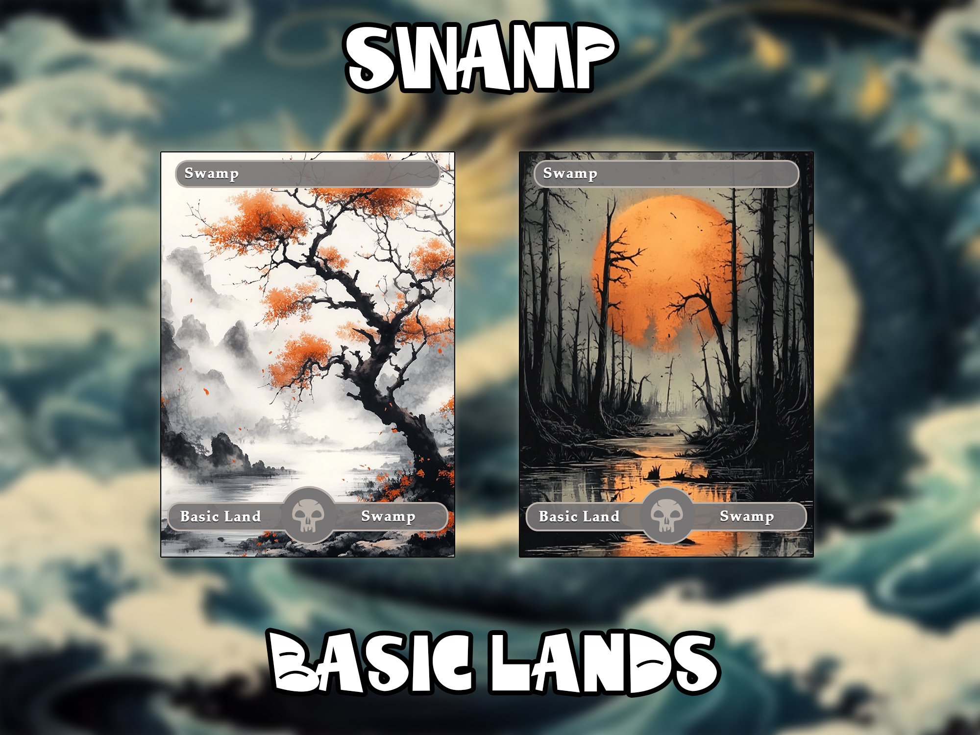 10 Basic Lands Proxy, Swamp Proxy, Custom Magic Cards for Commander EDH,ink style