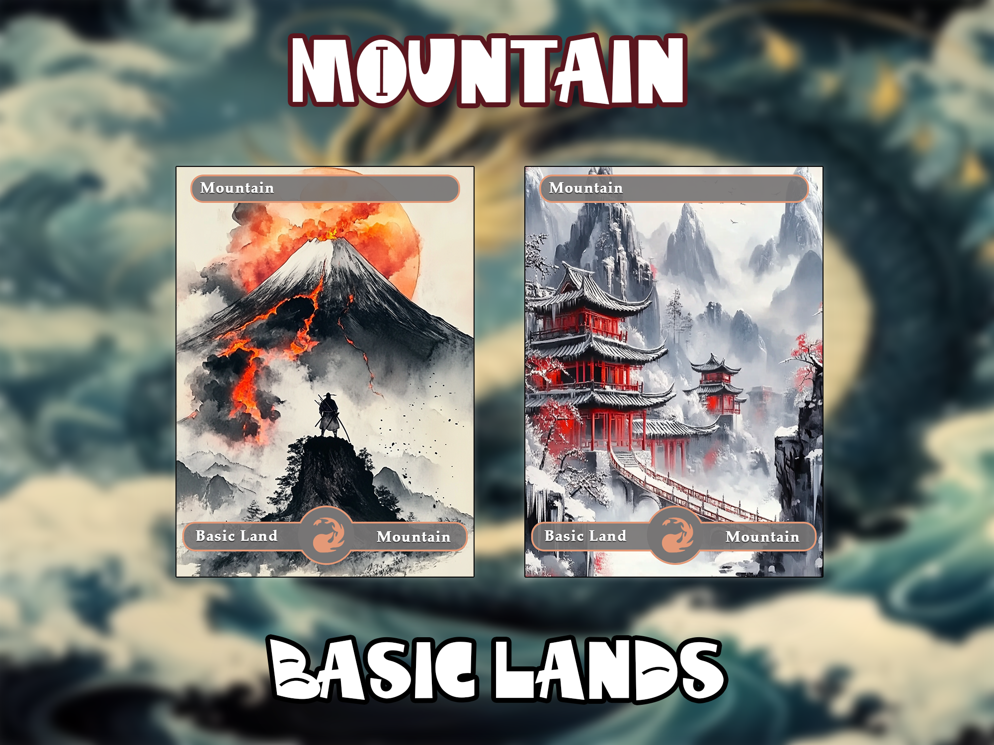 10 Basic Lands Proxy, Moutain Proxy, Custom Magic Cards for Commander EDH, Ancient Chinese Ink Style