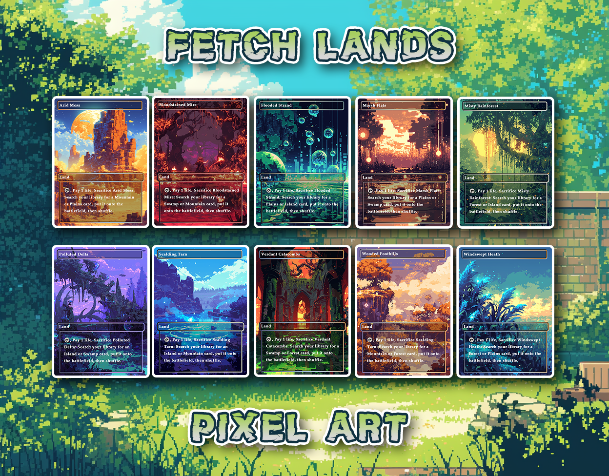 10 Pixel Art Fetch Lands, Proxy Lands Custom Magic Cards