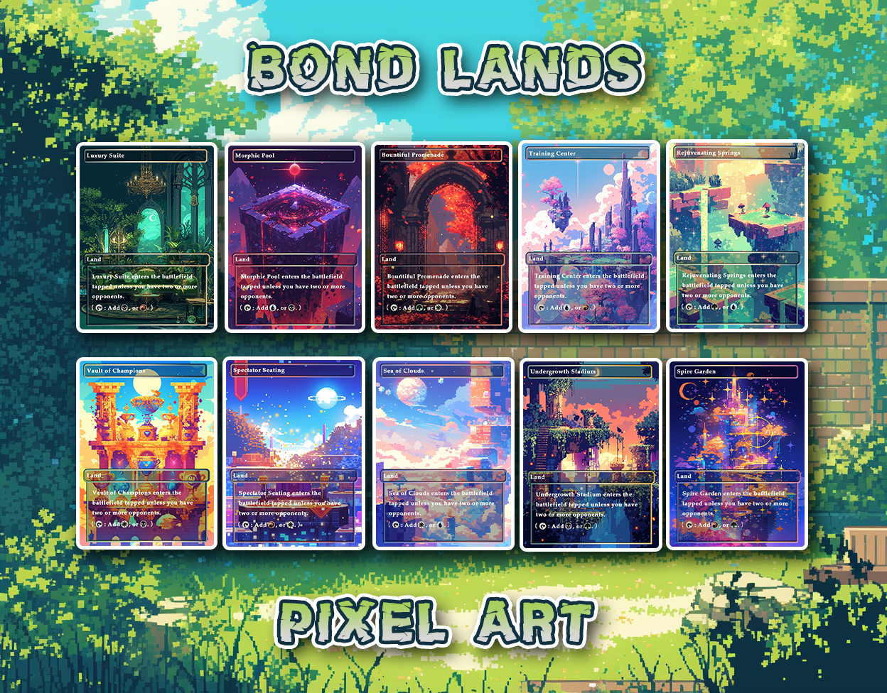 10 Pixel Art Bond Lands, Proxy Lands Custom Magic Cards