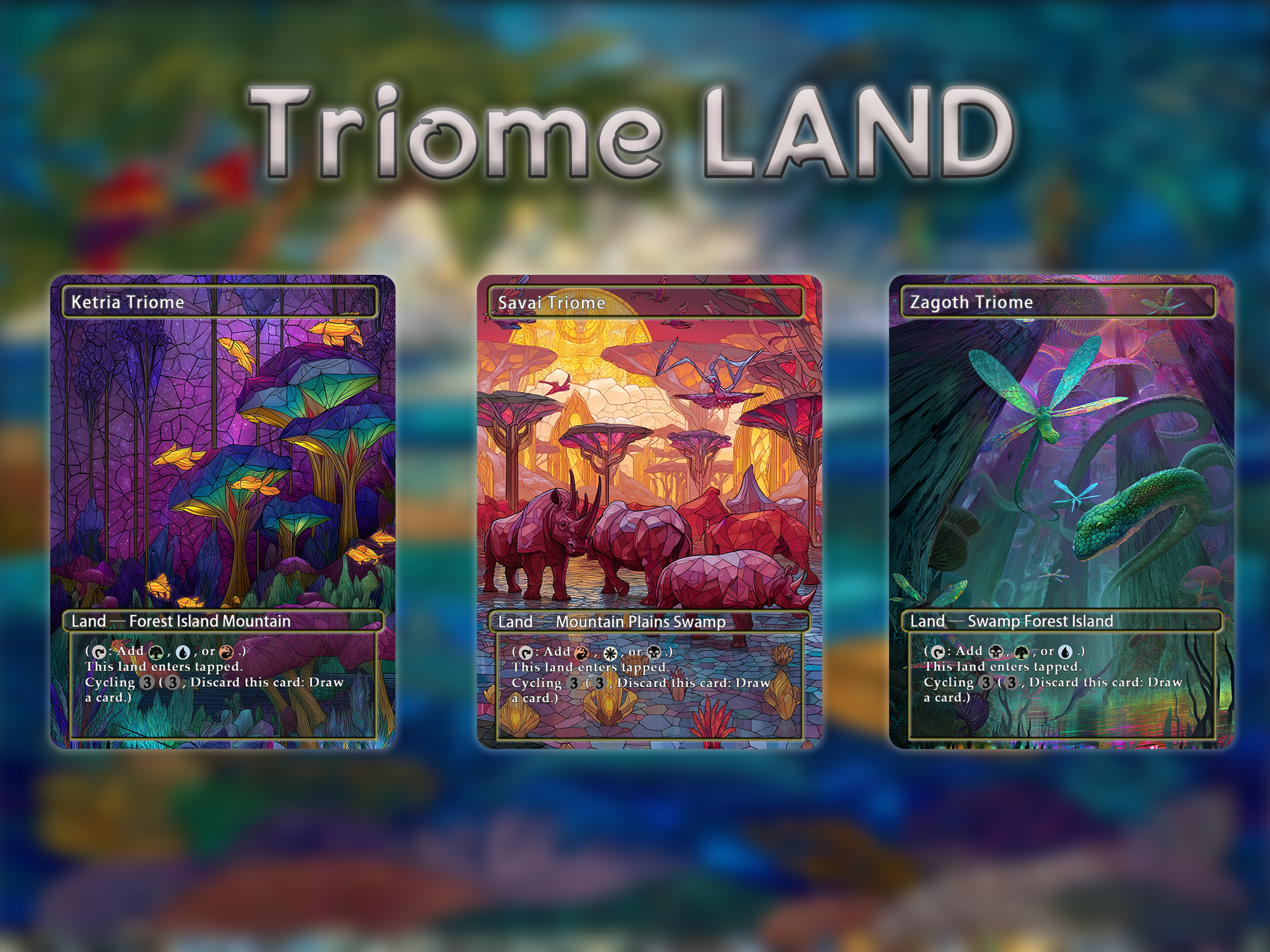 Triome land pack (10+ cards) animal styles set of 10+ unique borderless custom proxy lands High quality lands for EDH or cEDH