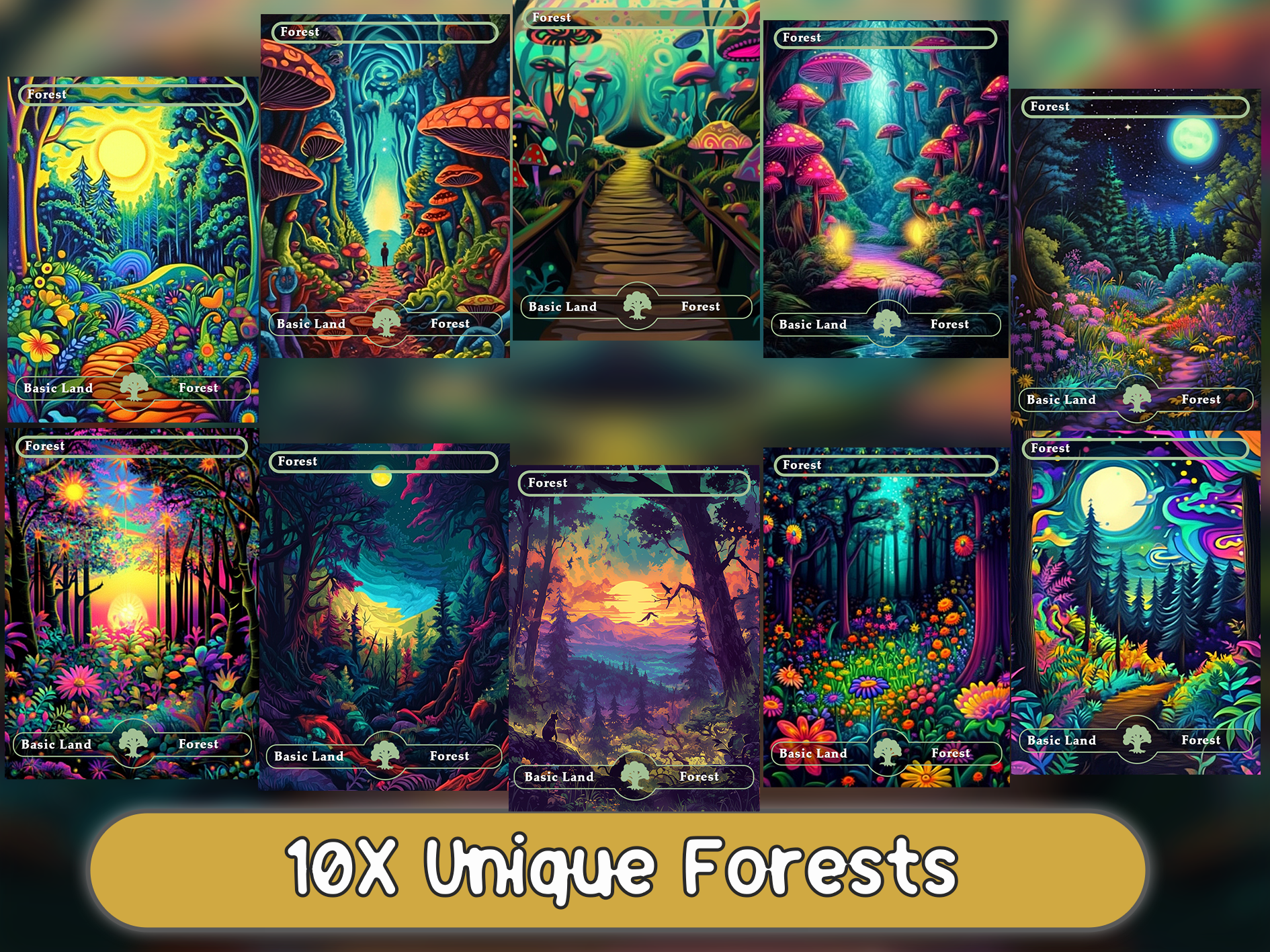 10 forest oil painting style proxy cards for EDH. Enhance your Commander Deck