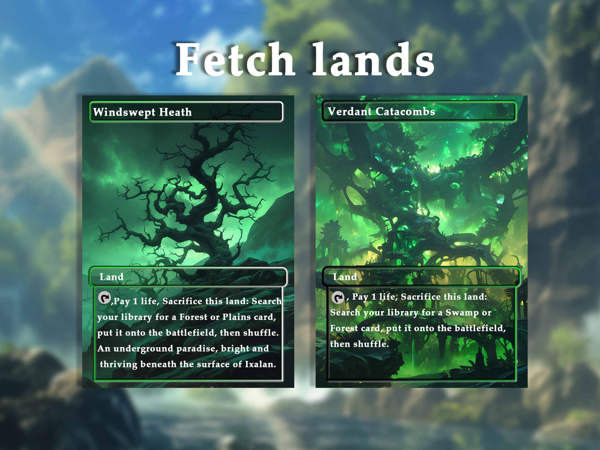 Fetch Lands pack (10+ cards) Anime watercolour lands set of 10+ unique borderless custom proxy lands High quality lands for EDH or cEDH