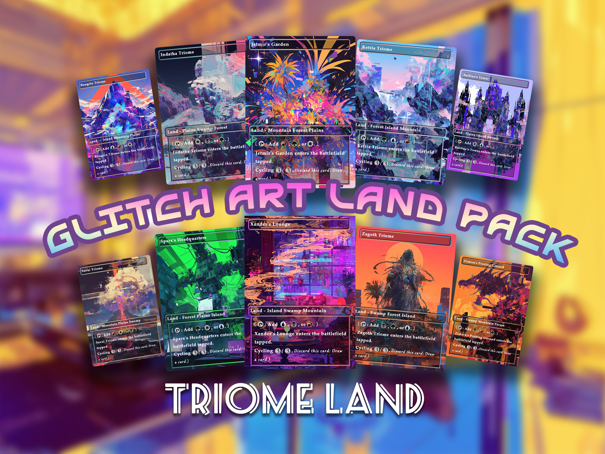 Glitch Art triome Land Pack set of 10 unique borderless custom proxy lands High quality lands for EDH or cEDH