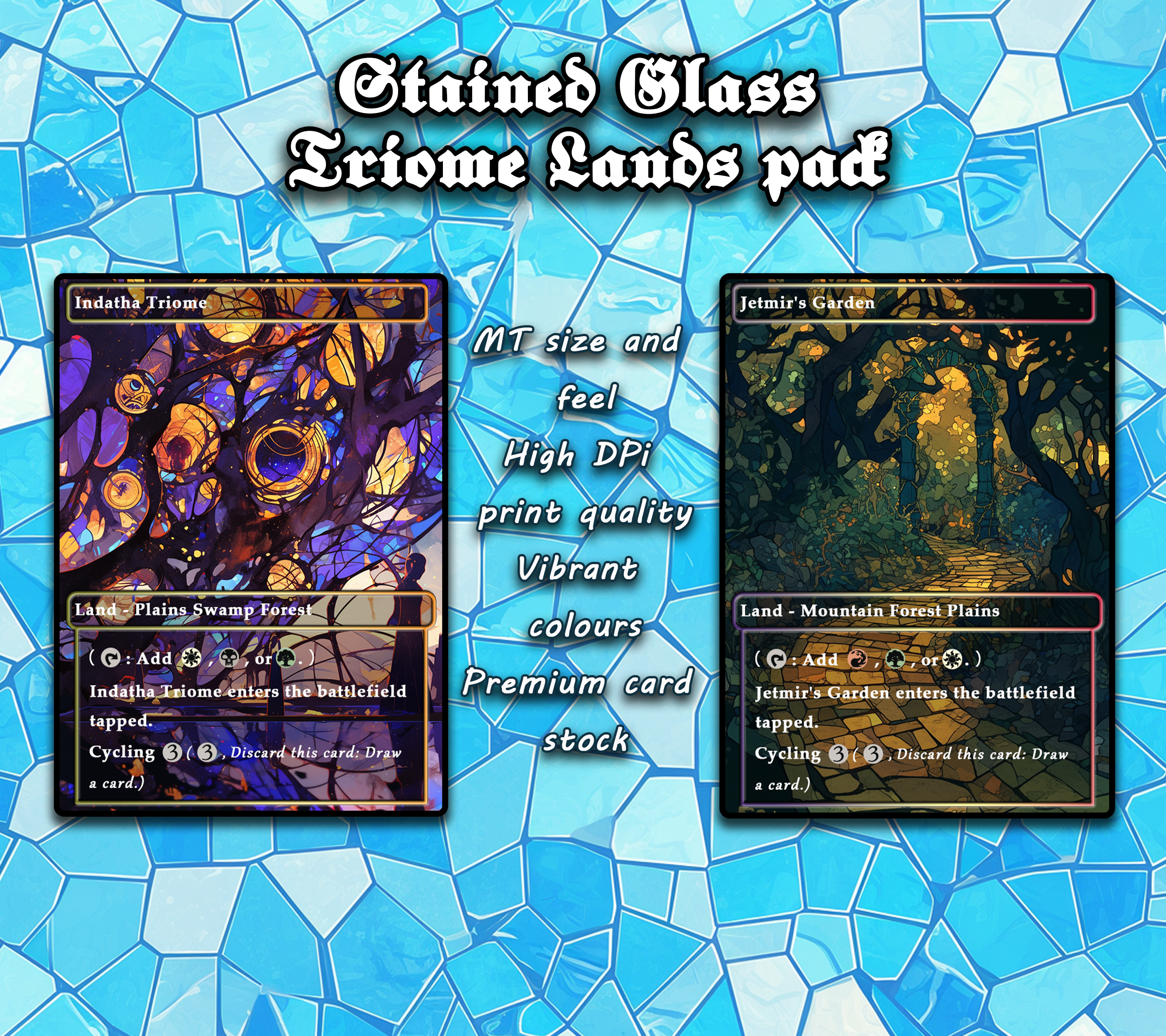 10 Stained Glass Triome lands pad, Proxy Lands Custom Magic Cards