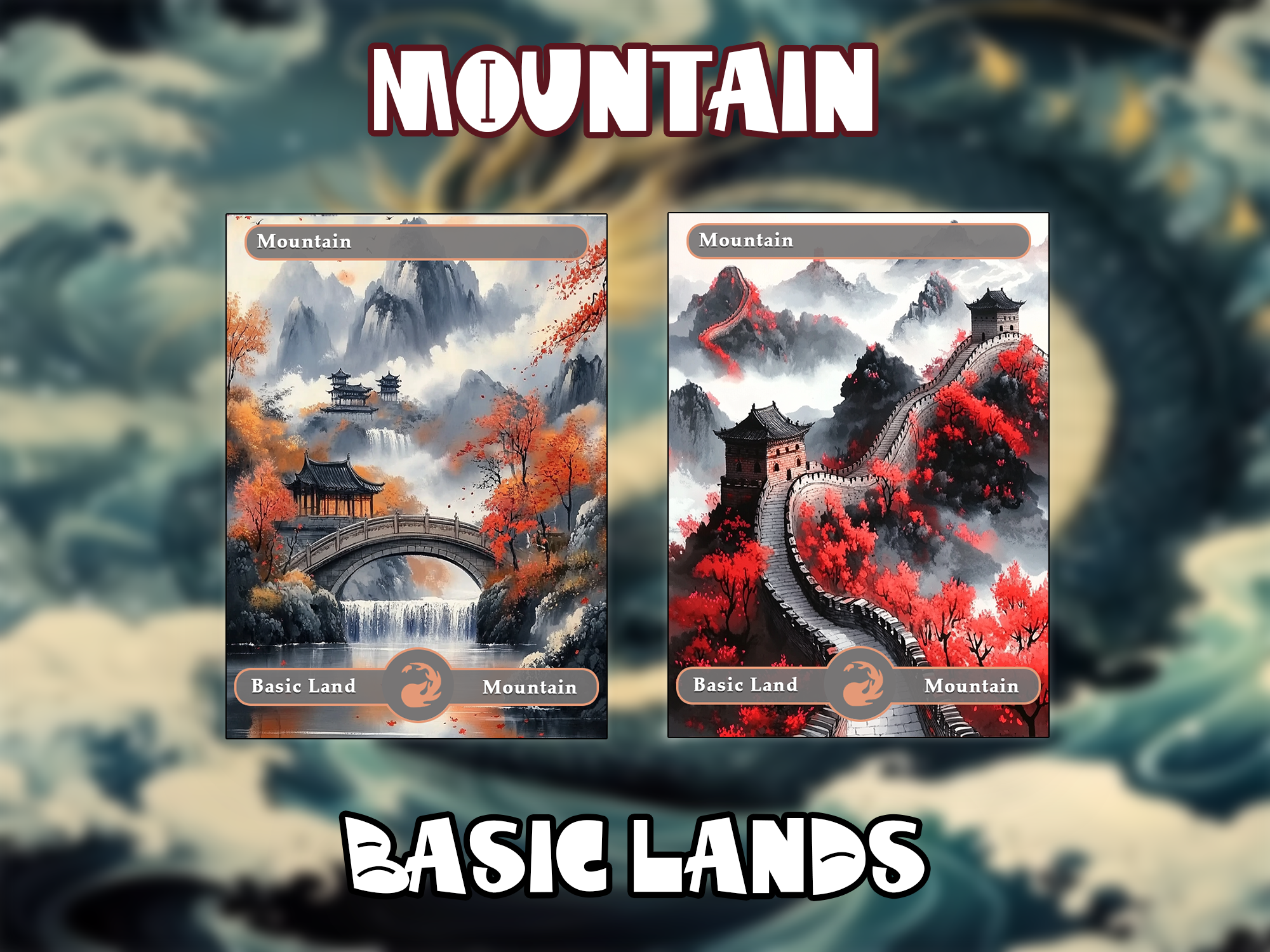 10 Basic Lands Proxy, Moutain Proxy, Custom Magic Cards for Commander EDH, Ancient Chinese Ink Style