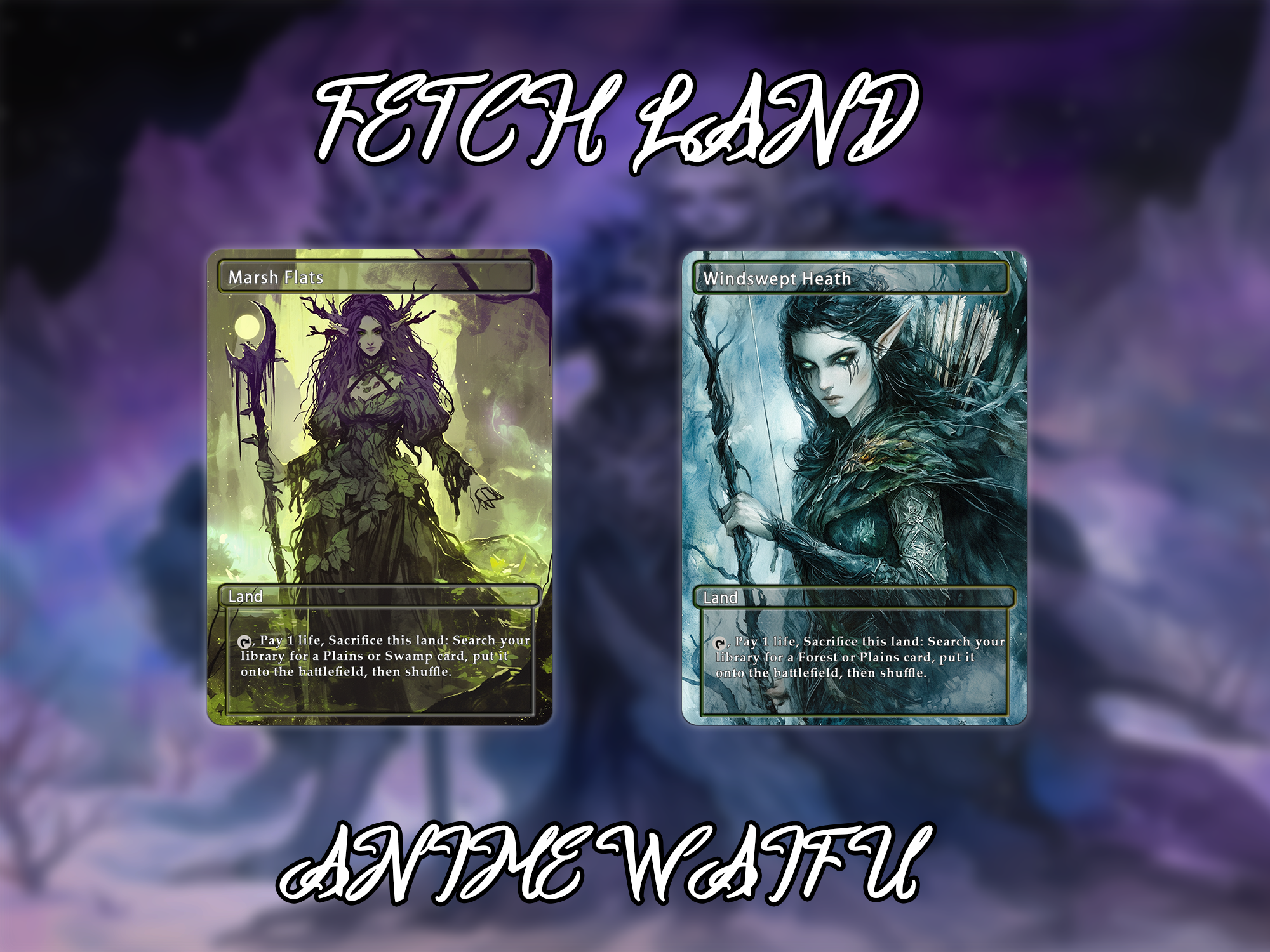 Fetch land pack (10 cards) Anime waifu lands set of 10 unique borderless custom proxy lands High quality lands for EDH or cEDH