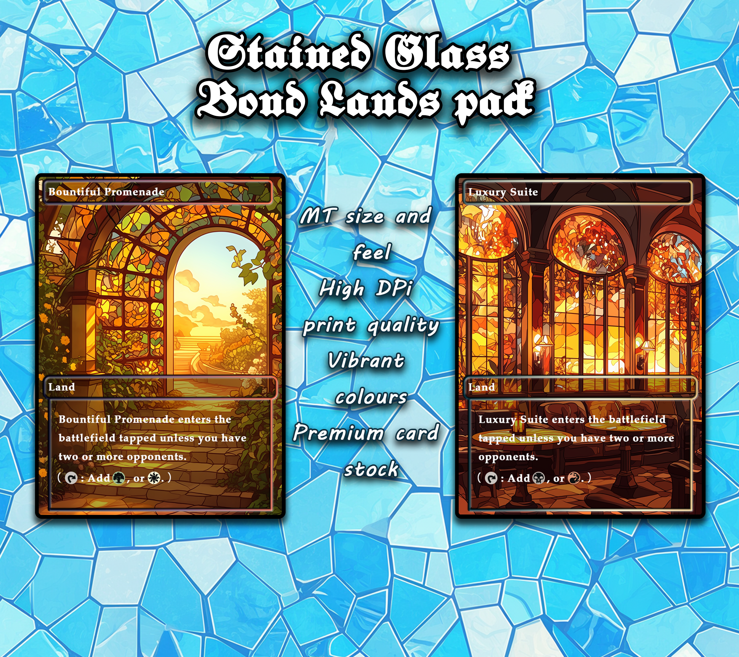 10 Stained Glass bond lands pad, Proxy Lands Custom Magic Cards