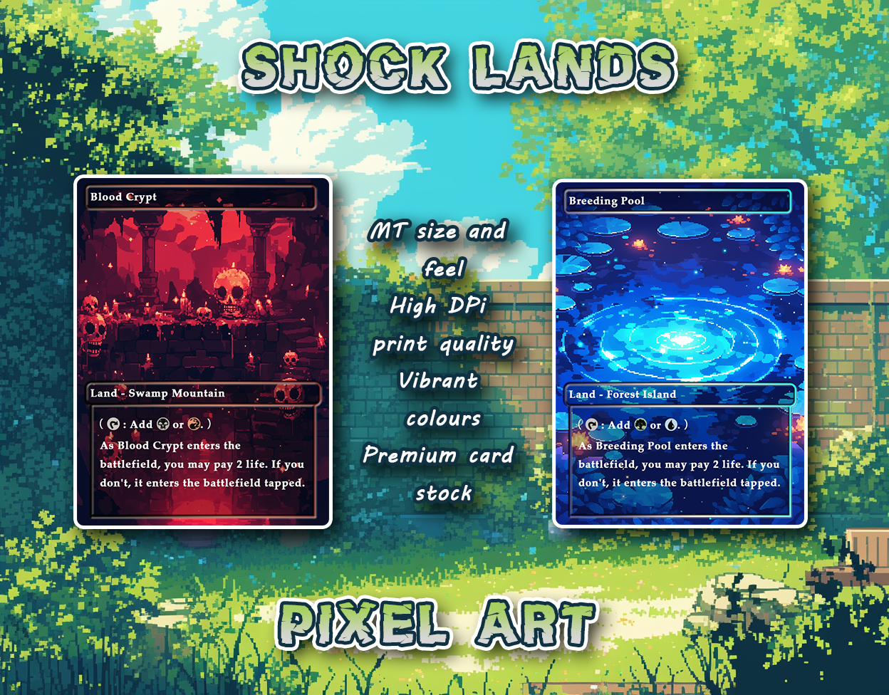 10 Pixel Art Shock Lands, Proxy Lands Custom Magic Cards