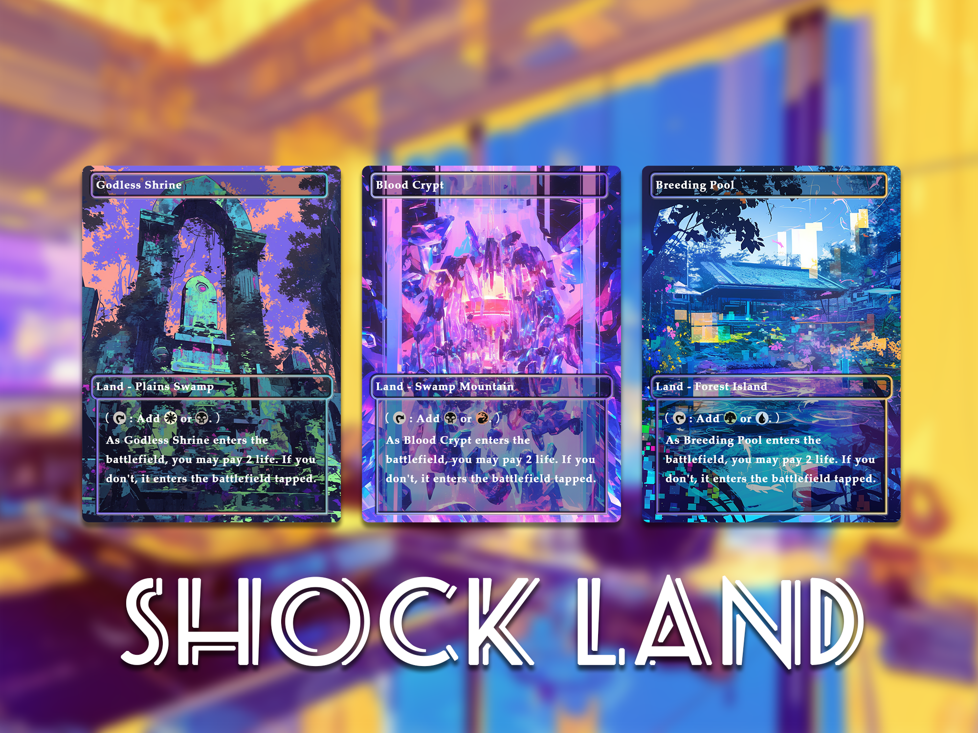 Glitch Art shock Land Pack set of 10 unique borderless custom proxy lands High quality lands for EDH or cEDH
