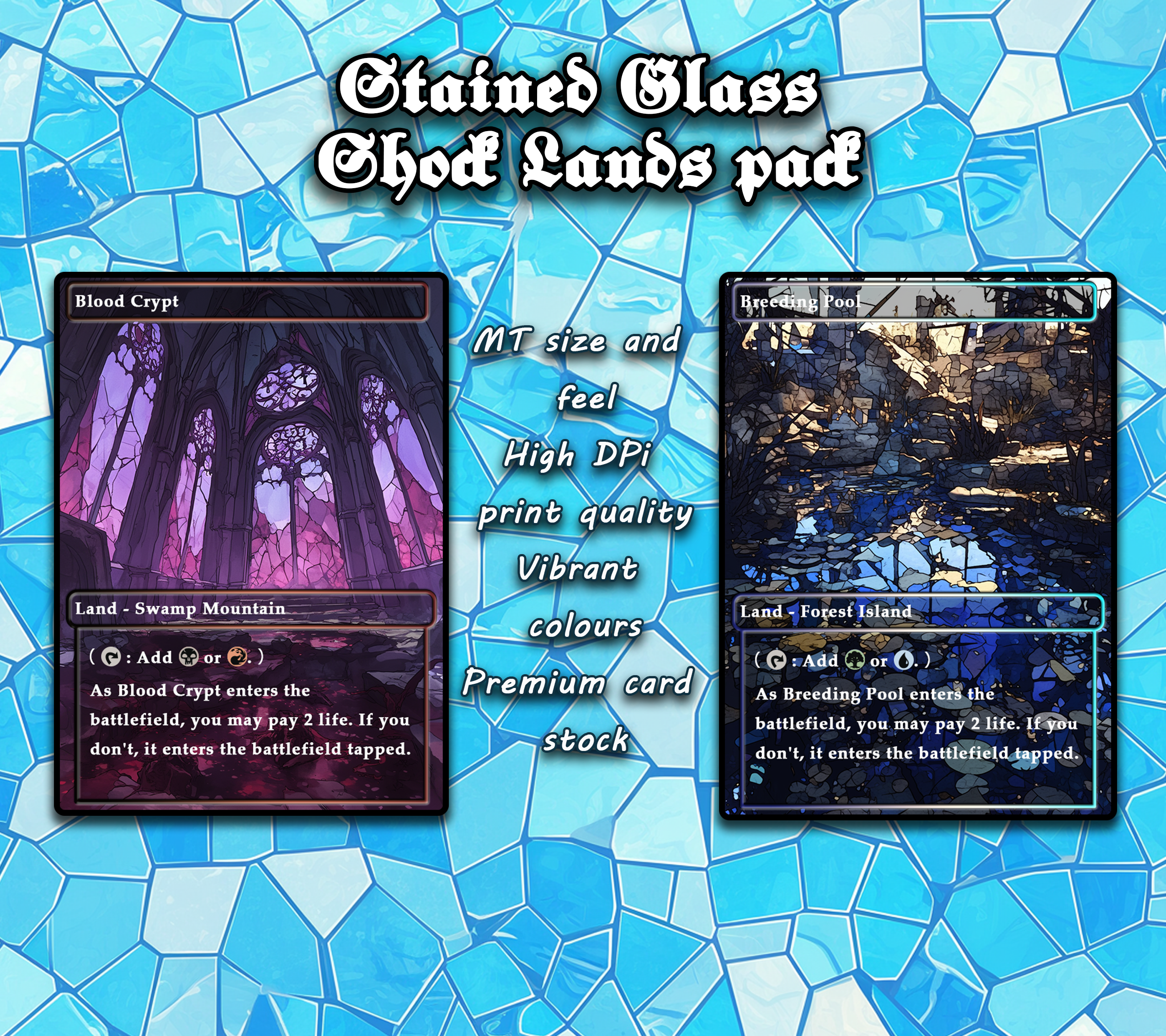 10 Stained Glass Shock lands pad, Proxy Lands Custom Magic Cards