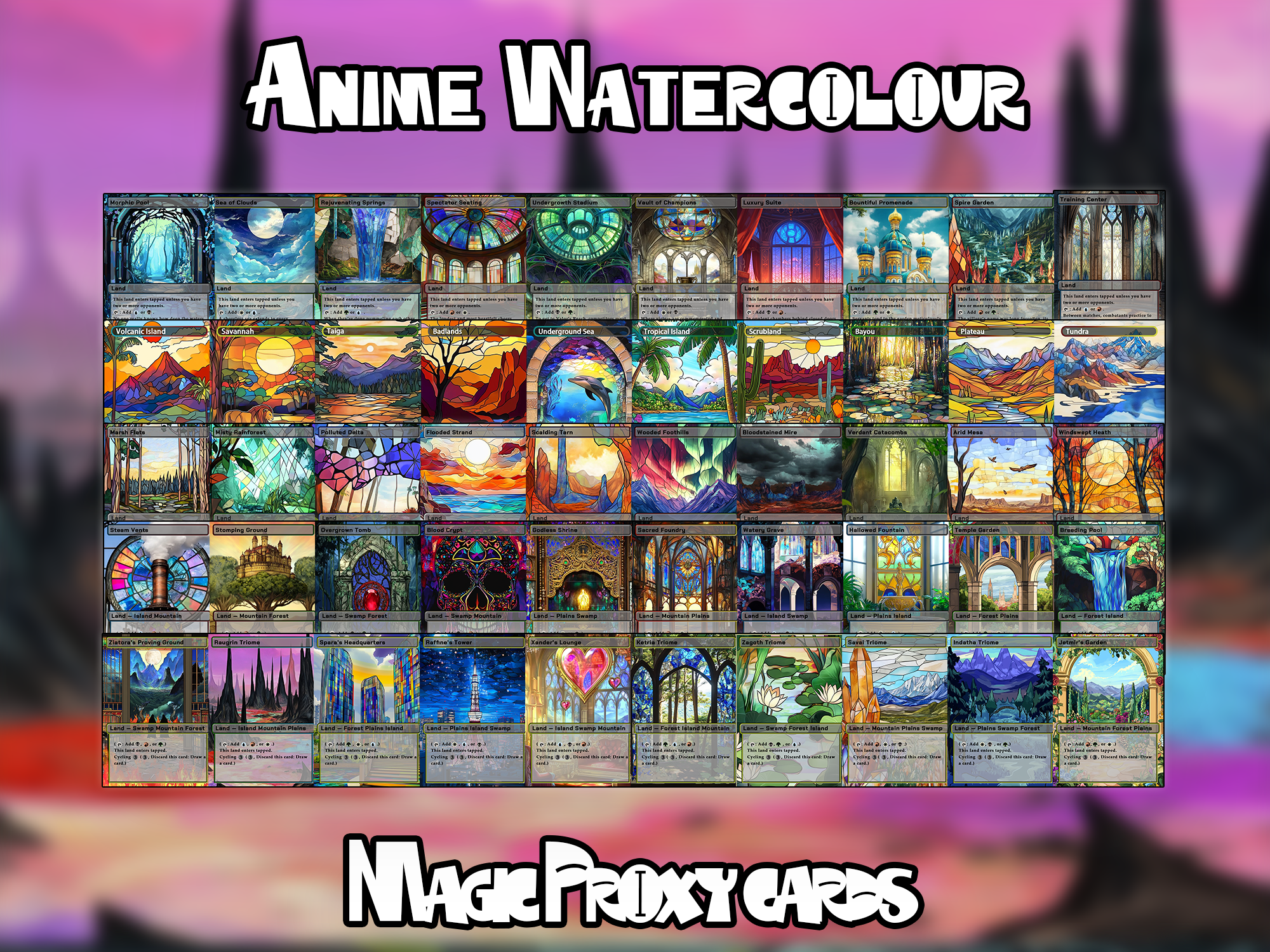 Proxy Land Bundle |Stained Glass Style Lands Mega | Proxy Dual Fetch Bond Shock Triome Lands | Proxy Lands for EDH or cEDH