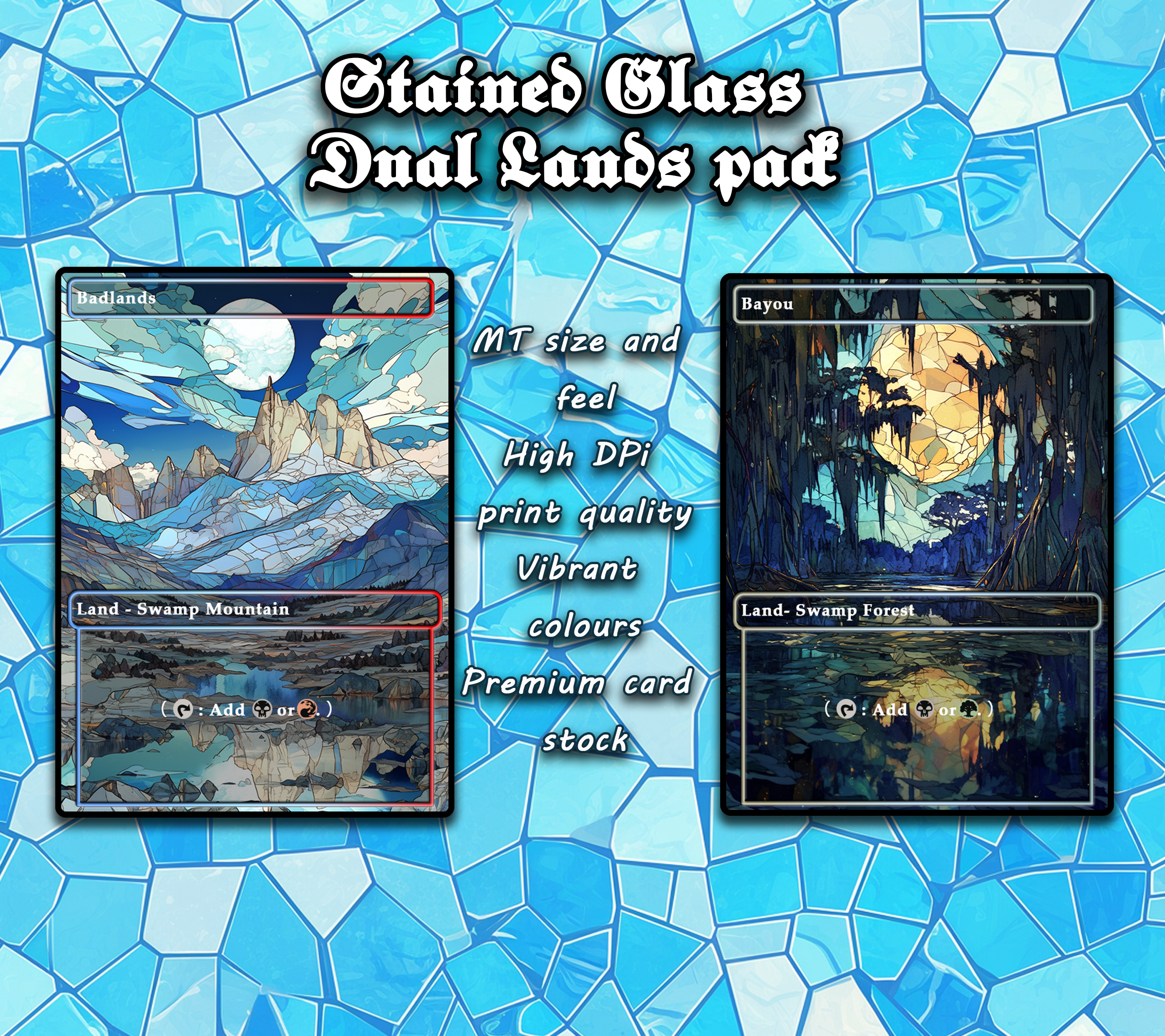 10 Stained Glass Dual lands pad, Proxy Lands Custom Magic Cards