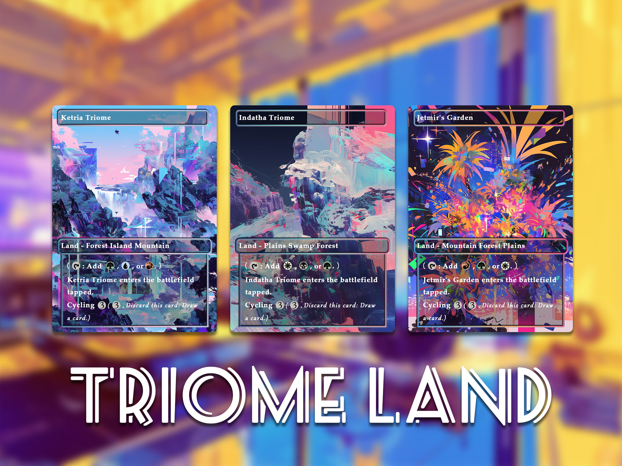 Glitch Art triome Land Pack set of 10 unique borderless custom proxy lands High quality lands for EDH or cEDH