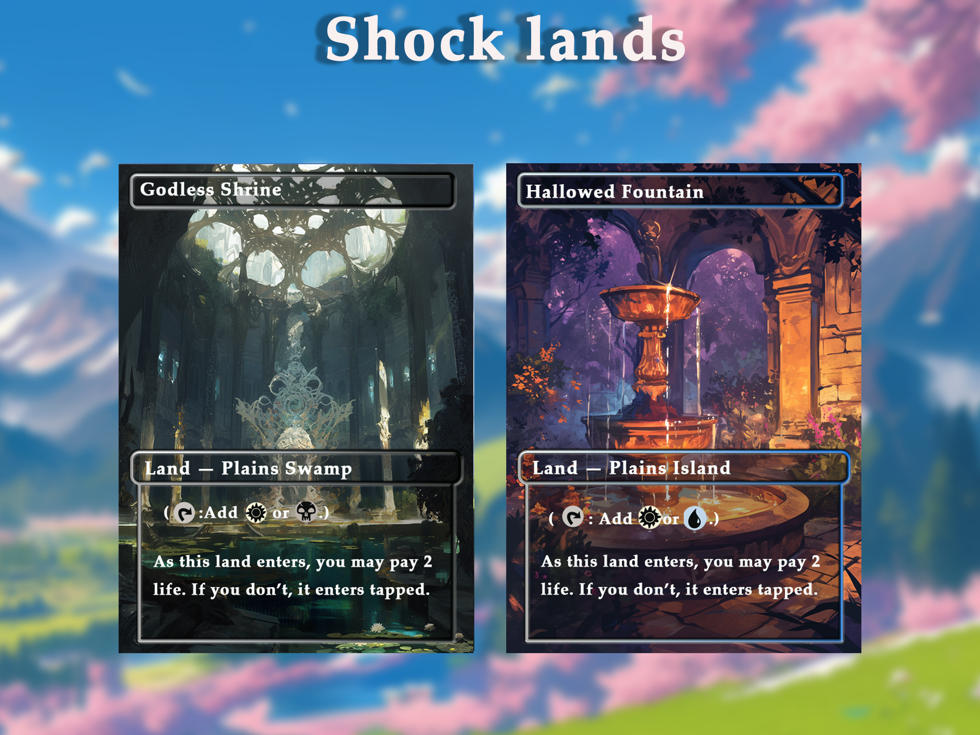 Shock land pack (10+ cards) Anime watercolour lands set of 10+ unique borderless custom proxy lands High quality lands for EDH or cEDH