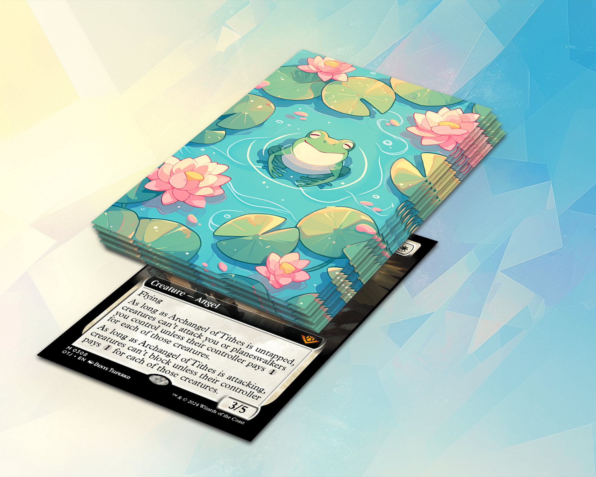 Kawaii Frog in lotus pool Card Sleeves
