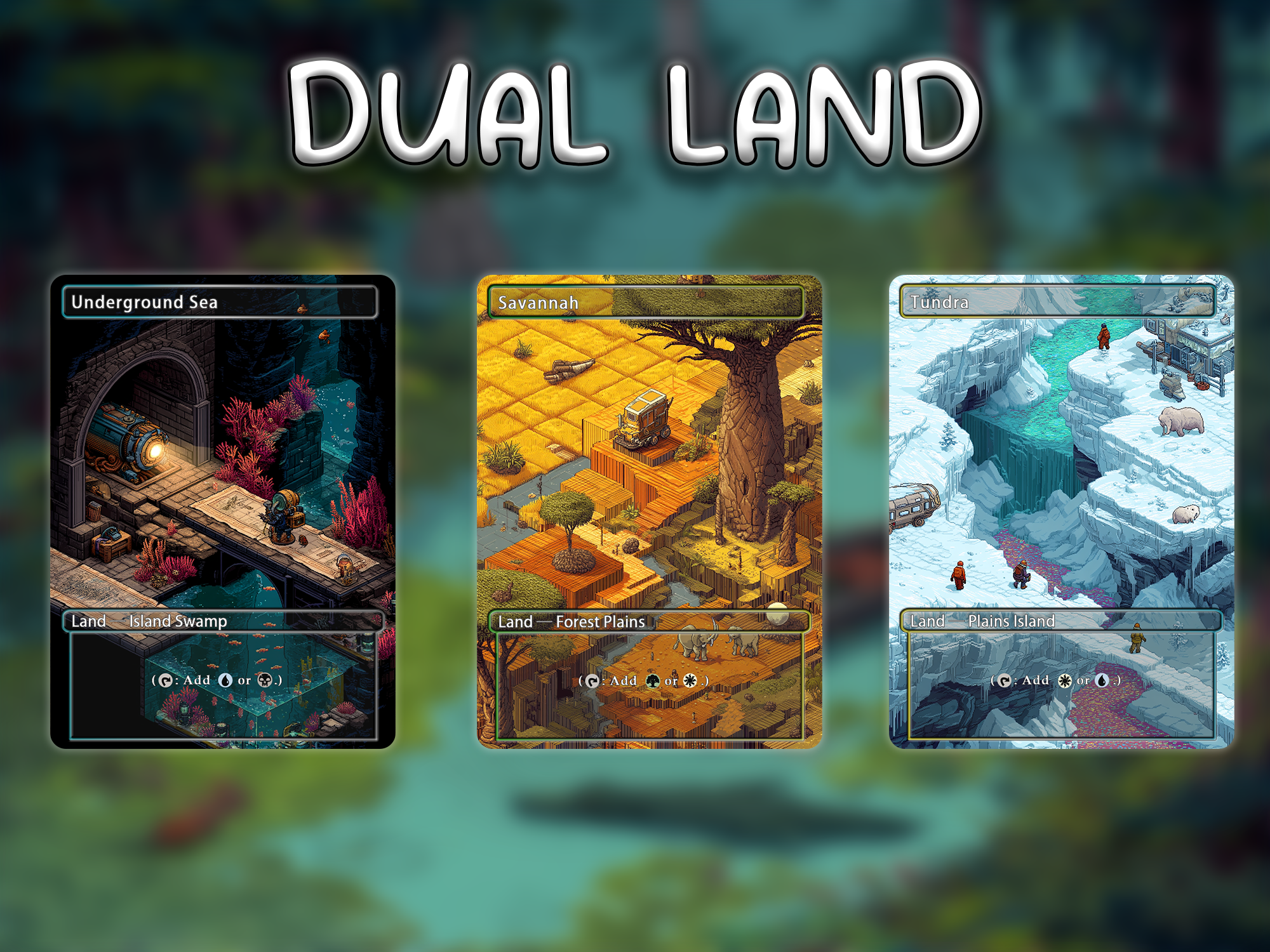 Dual land pack pixel style lands set of 10 unique borderless custom proxy lands High quality lands for EDH or cEDH