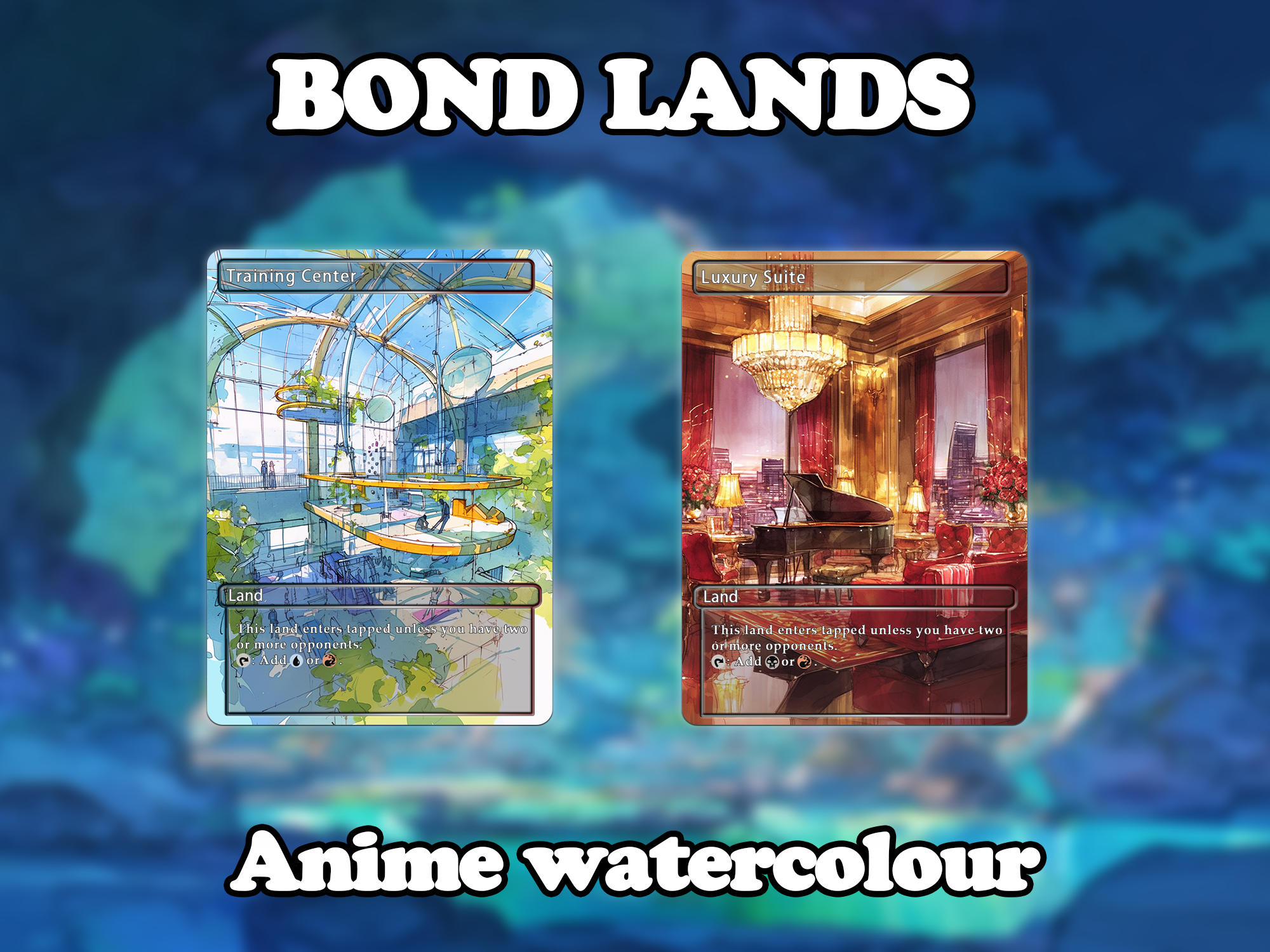 Bond land pack (10 cards) Anime watercolour lands set of 10 unique borderless custom proxy lands High quality lands for EDH or cEDH