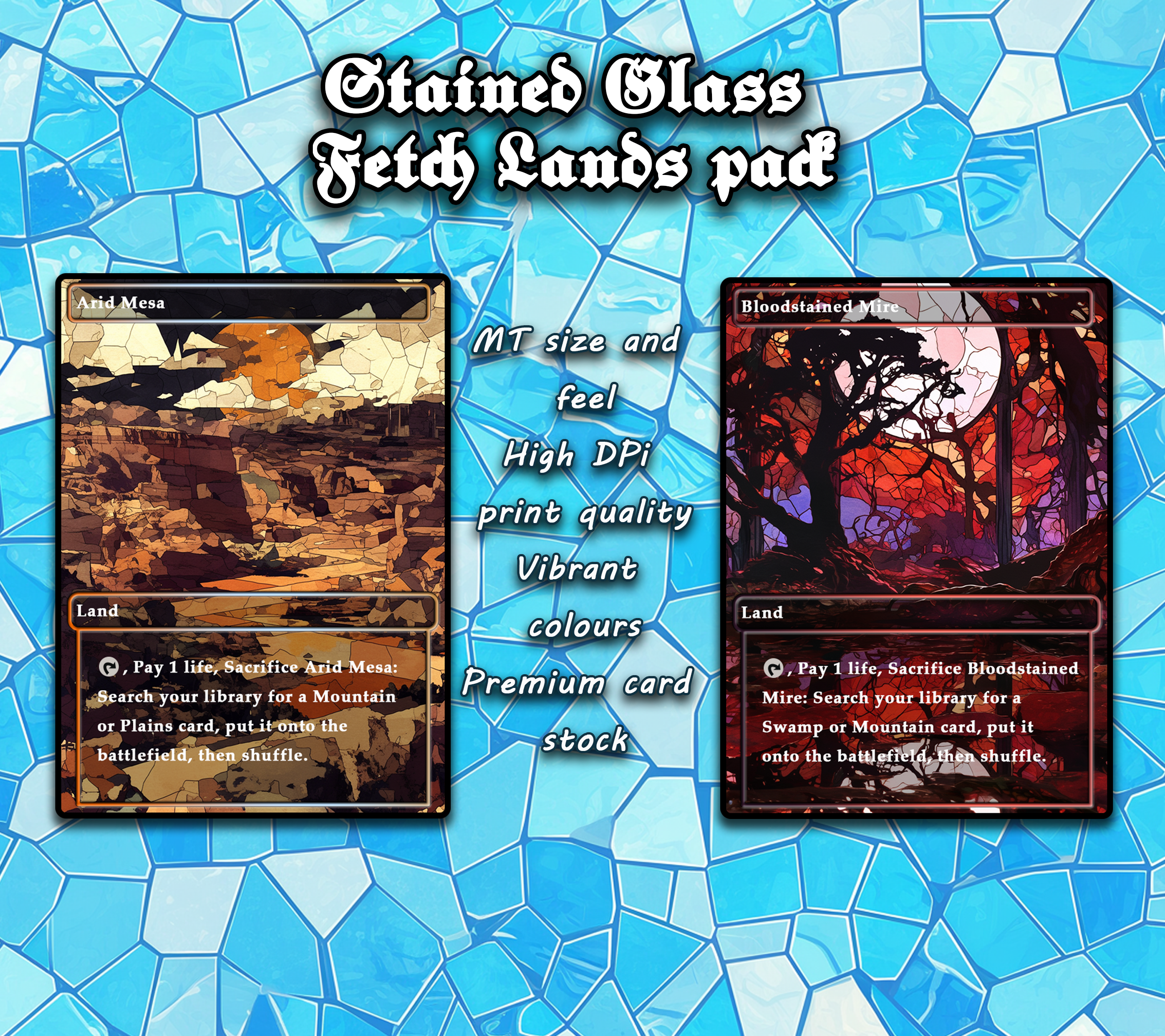 10 Stained Glass Fetch lands pad, Proxy Lands Custom Magic Cards