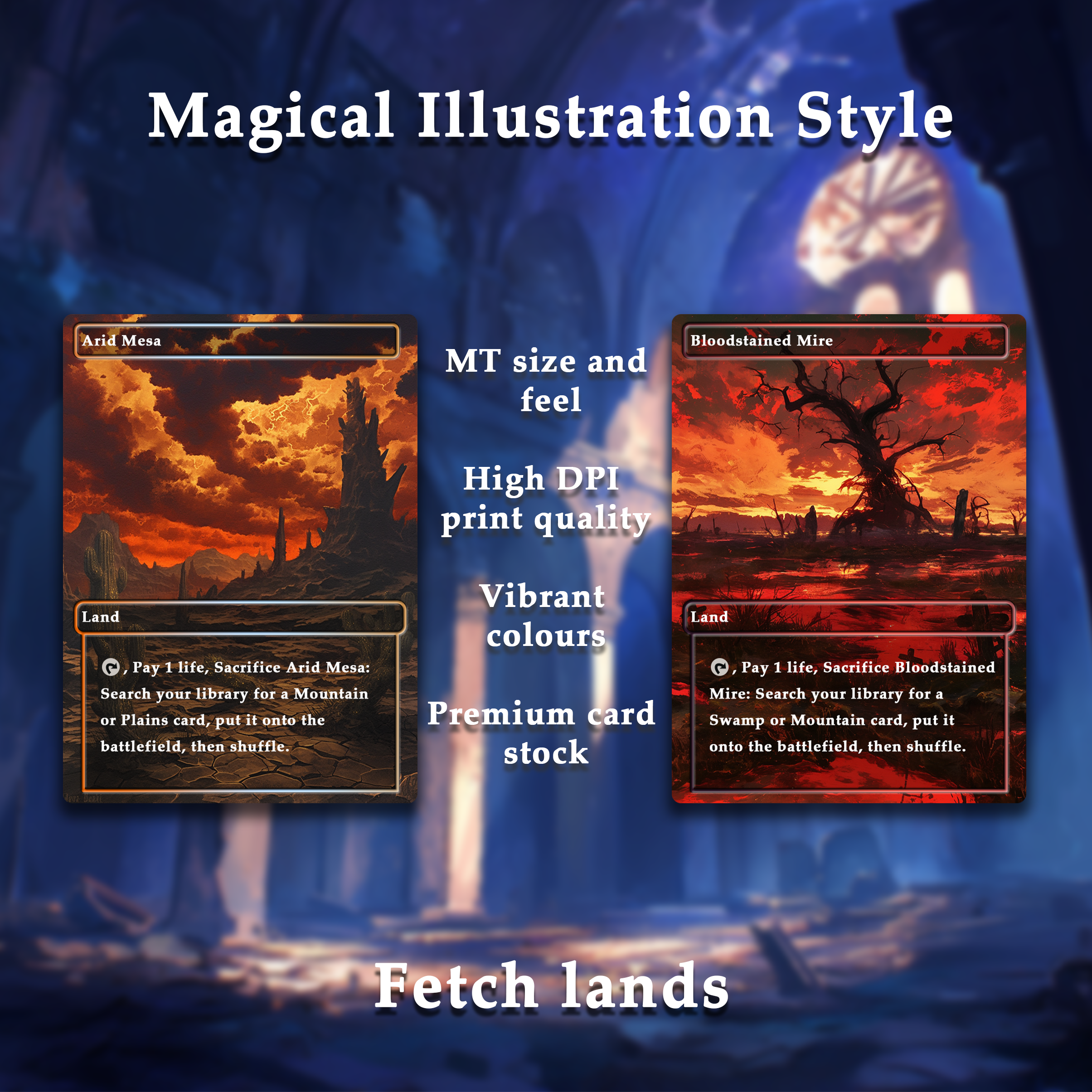 Mega EDH land pack Magical Illustration Style fetch lands set of 10 unique borderless custom proxy lands High quality lands for EDH or cEDH