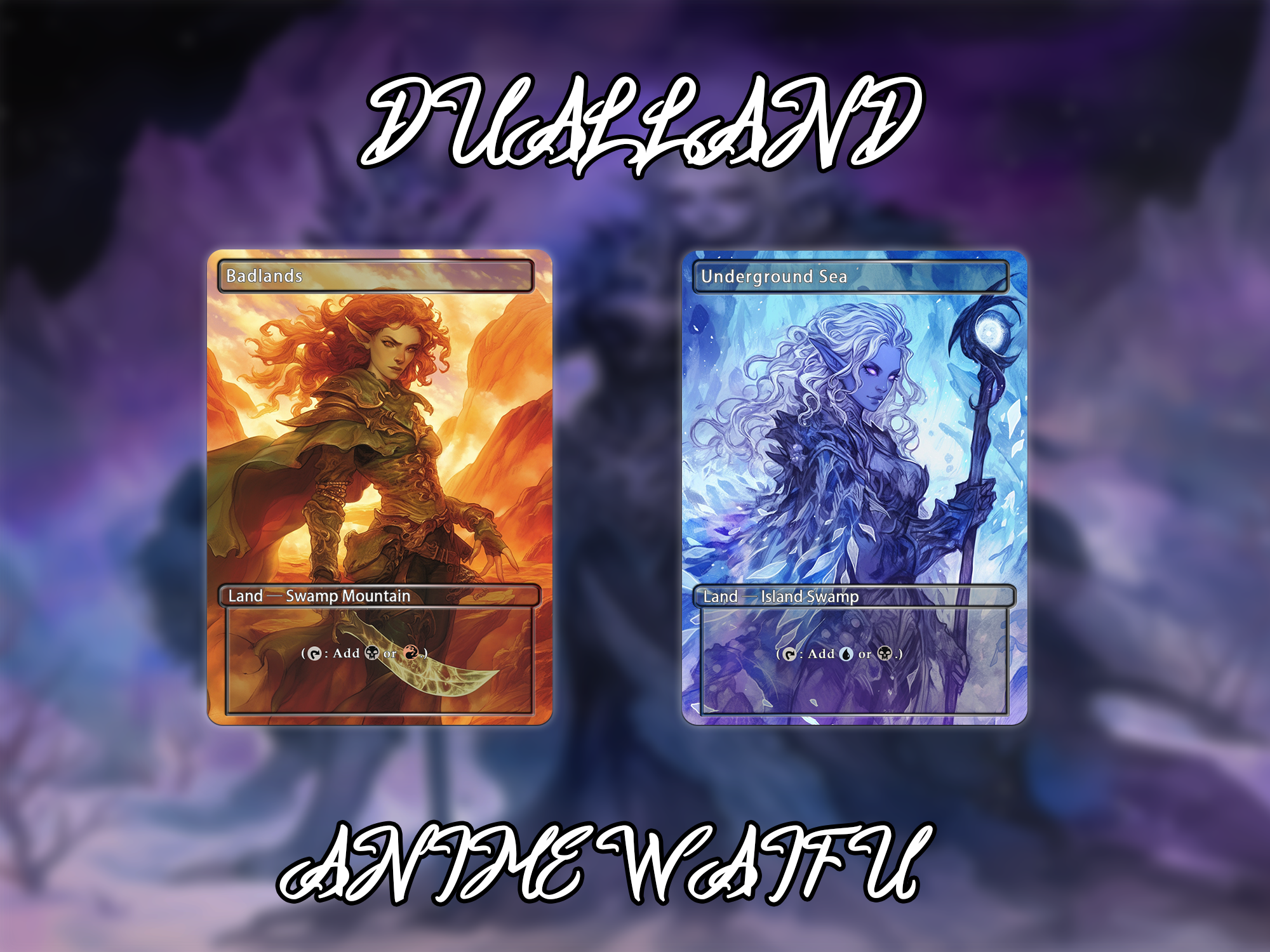 Dual land pack (10 cards) Anime waifu lands set of 10 unique borderless custom proxy lands High quality lands for EDH or cEDH