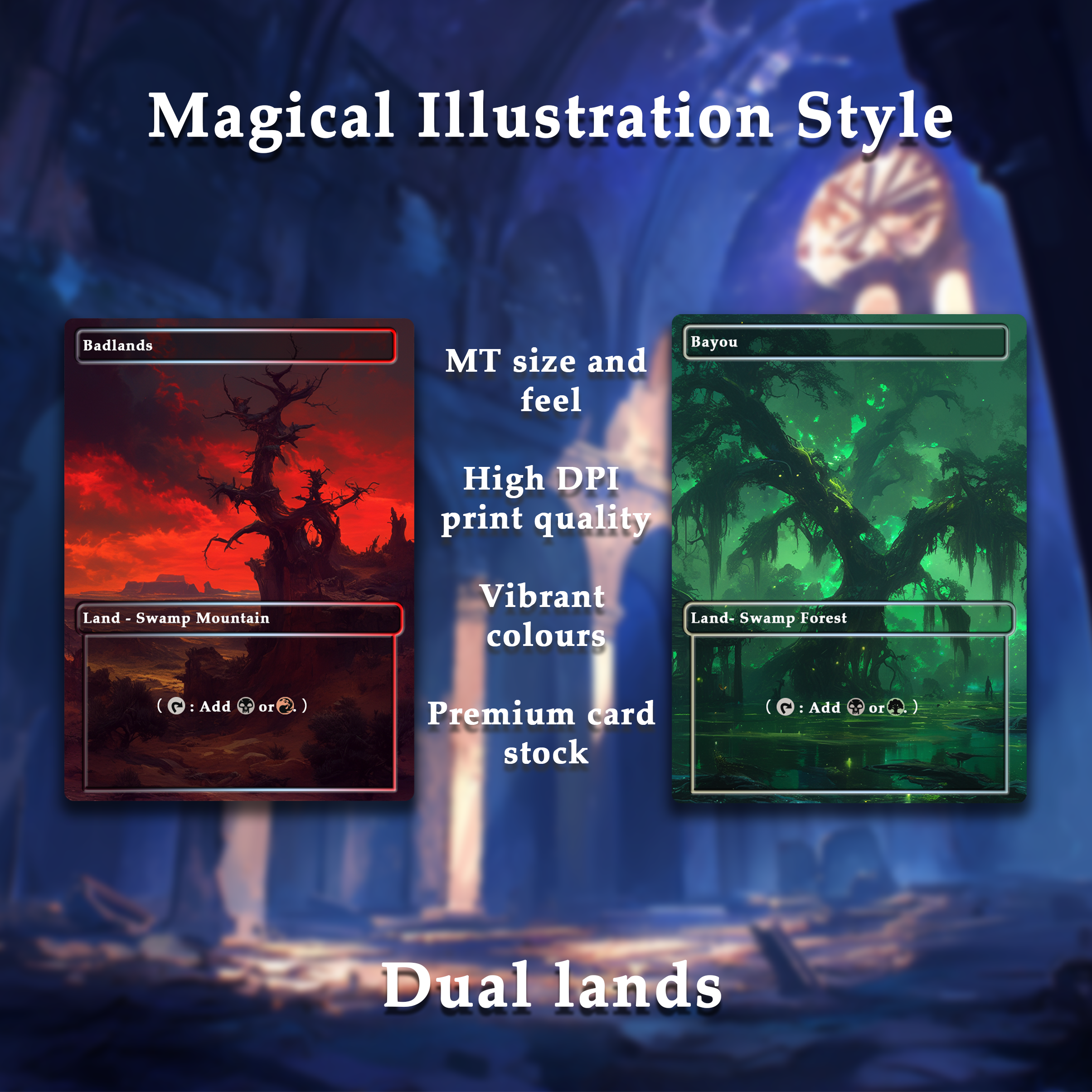 Mega EDH land pack Magical Illustration Style dual lands set of 10 unique borderless custom proxy lands High quality lands for EDH or cEDH