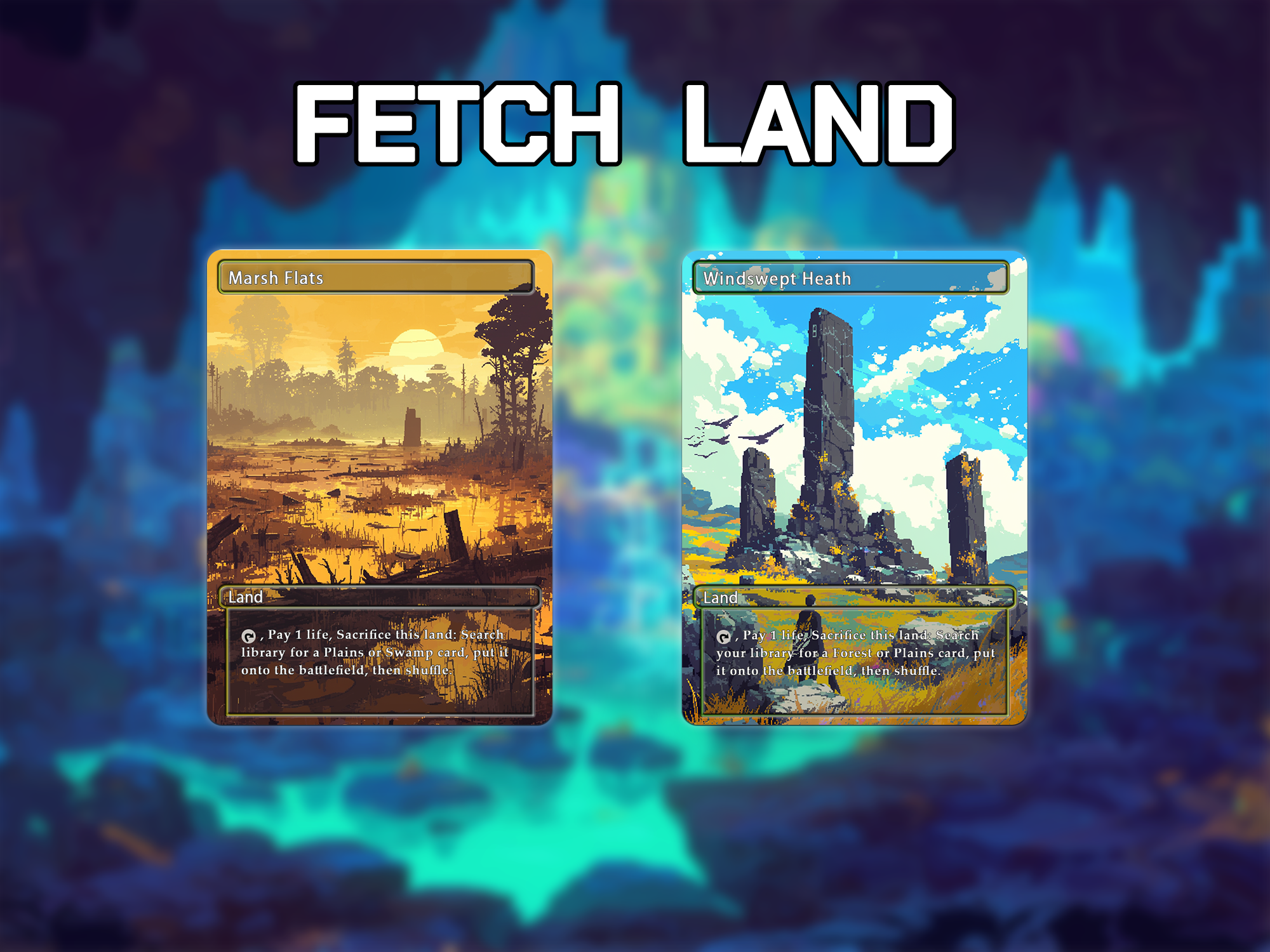 Fetch land pack pixel style lands set of 10 unique borderless custom proxy lands High quality lands for EDH or cEDH