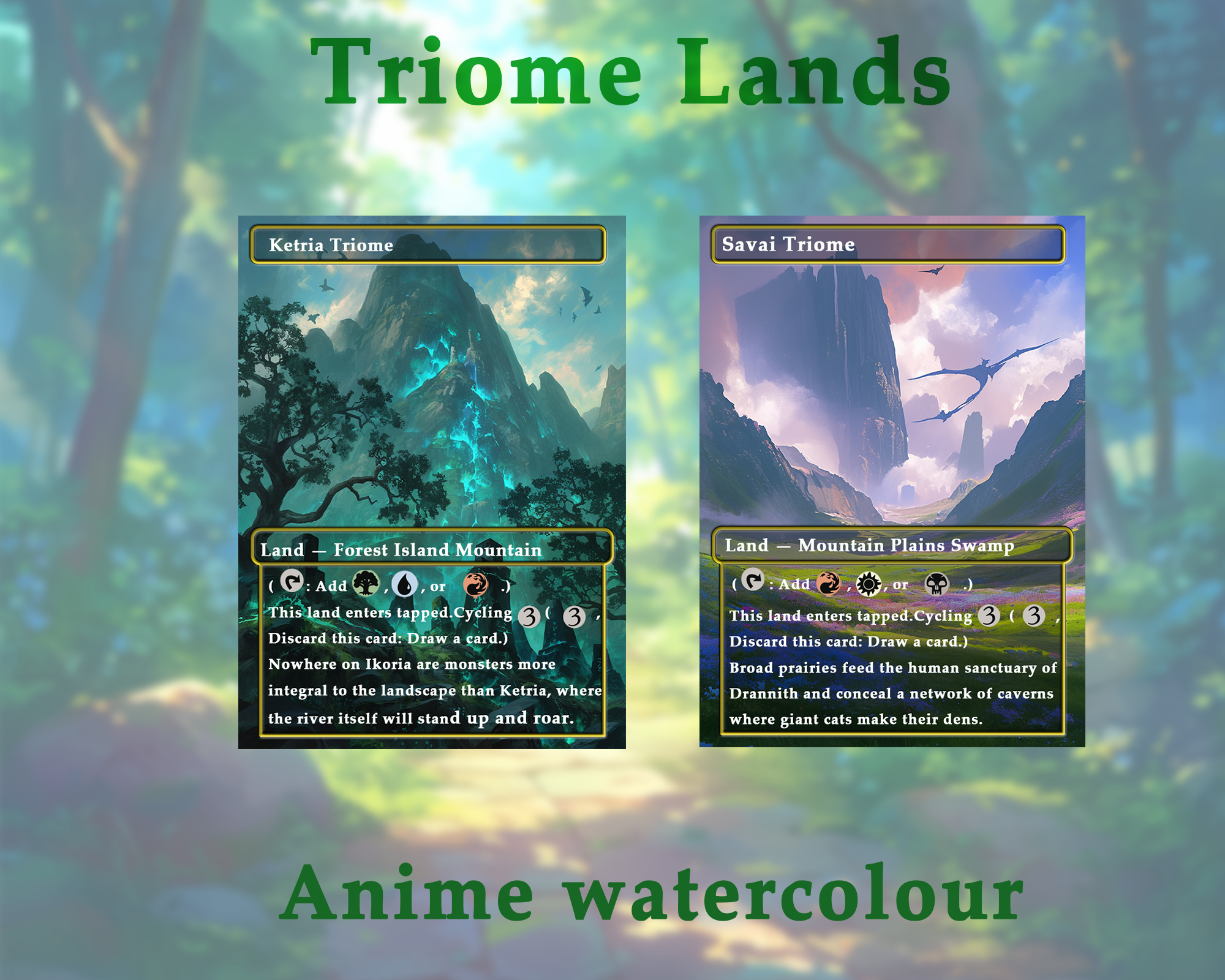 Triome land pack (10+ cards) Anime watercolour lands set of 10+ unique borderless custom MTG proxy lands High quality lands for EDH or cEDH