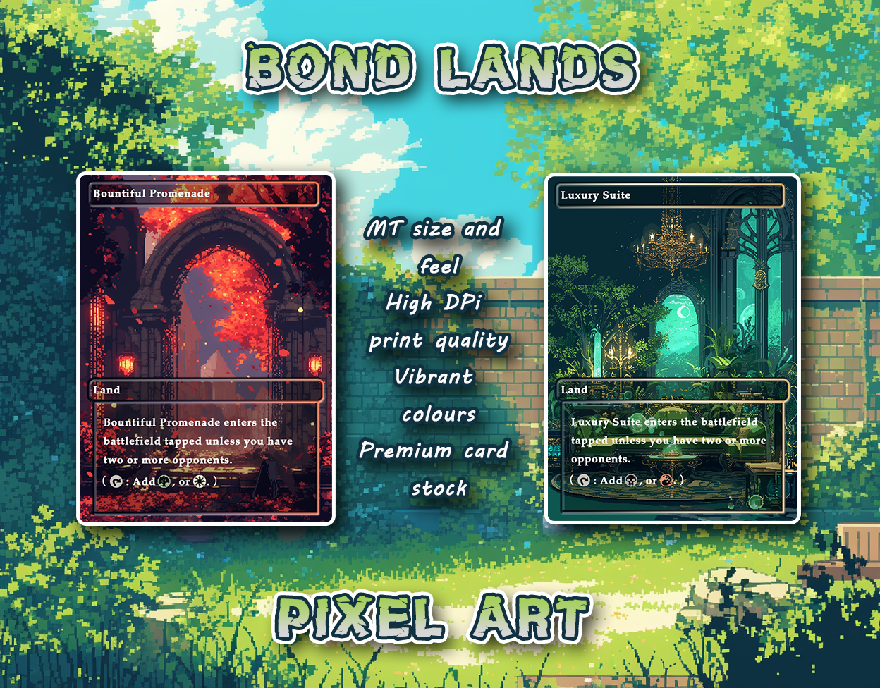 10 Pixel Art Bond Lands, Proxy Lands Custom Magic Cards