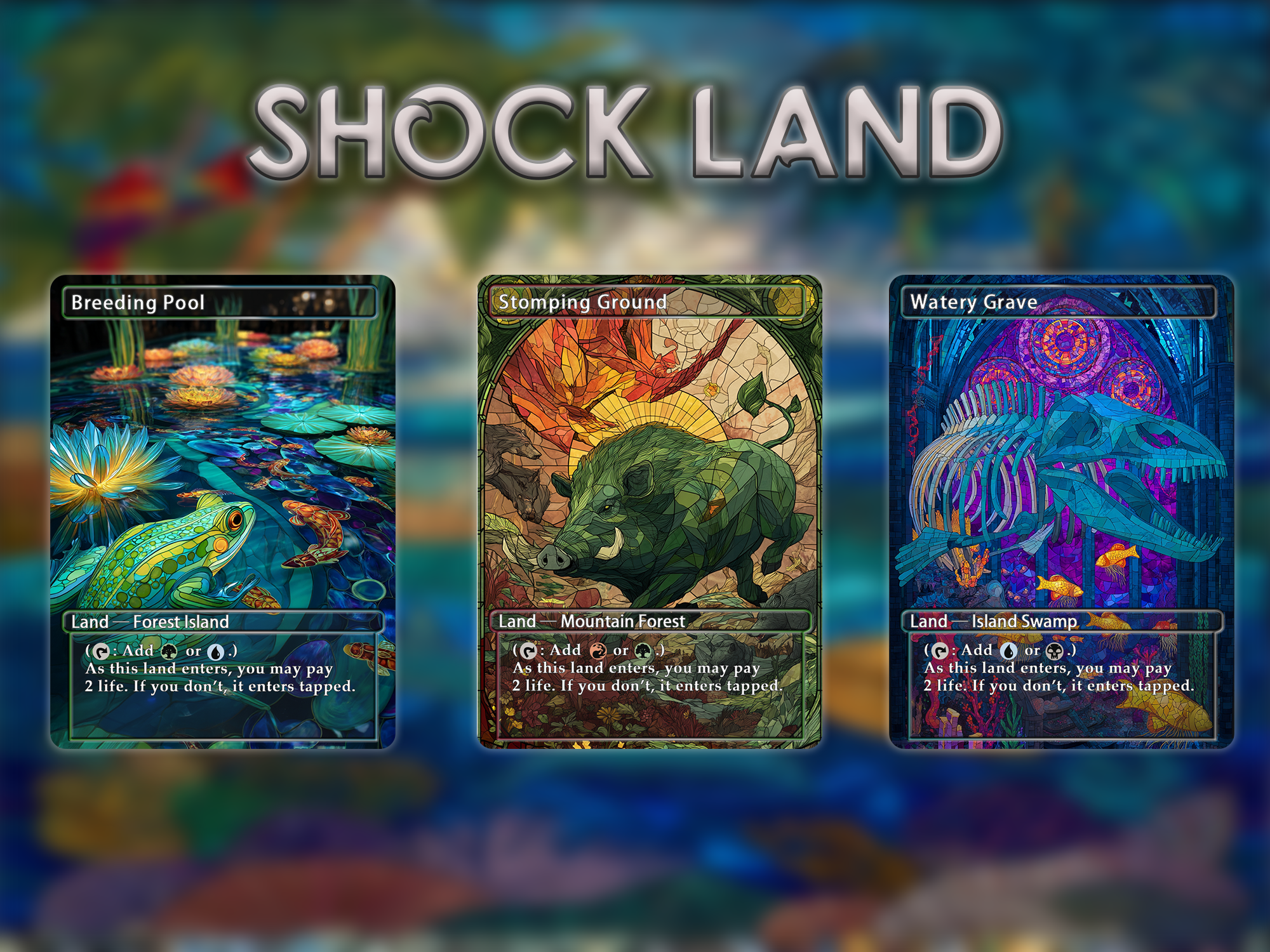Shock land pack (10+ cards) animal styles set of 10+ unique borderless custom proxy lands High quality lands for EDH or cEDH