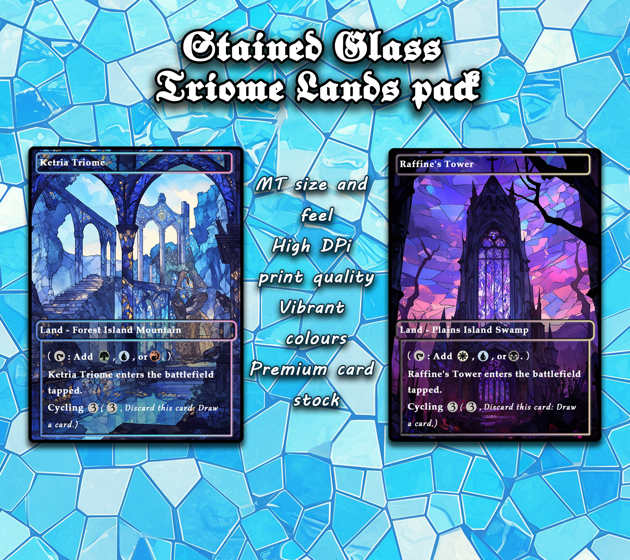 10 Stained Glass Triome lands pad, Proxy Lands Custom Magic Cards