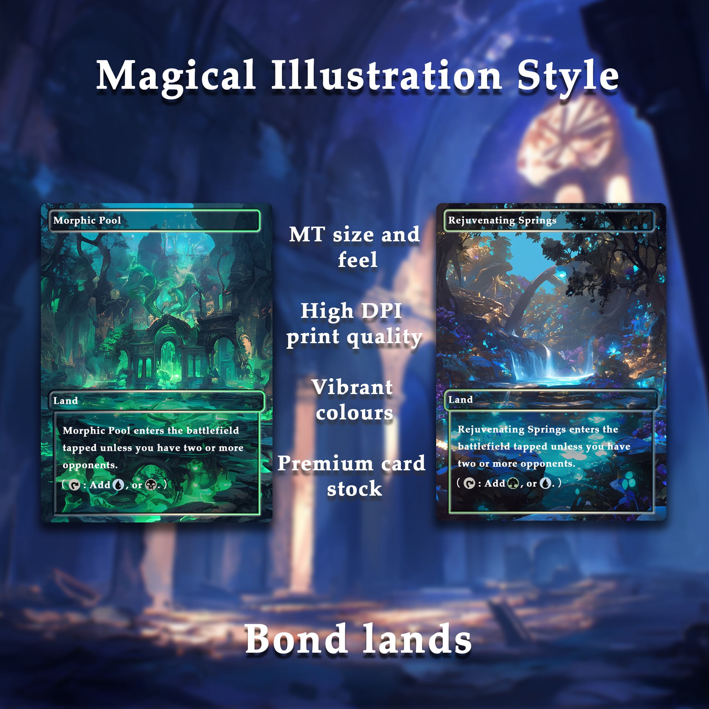 Mega EDH land pack Magical Illustration Style bond lands set of 10 unique borderless custom proxy lands High quality lands for EDH or cEDH