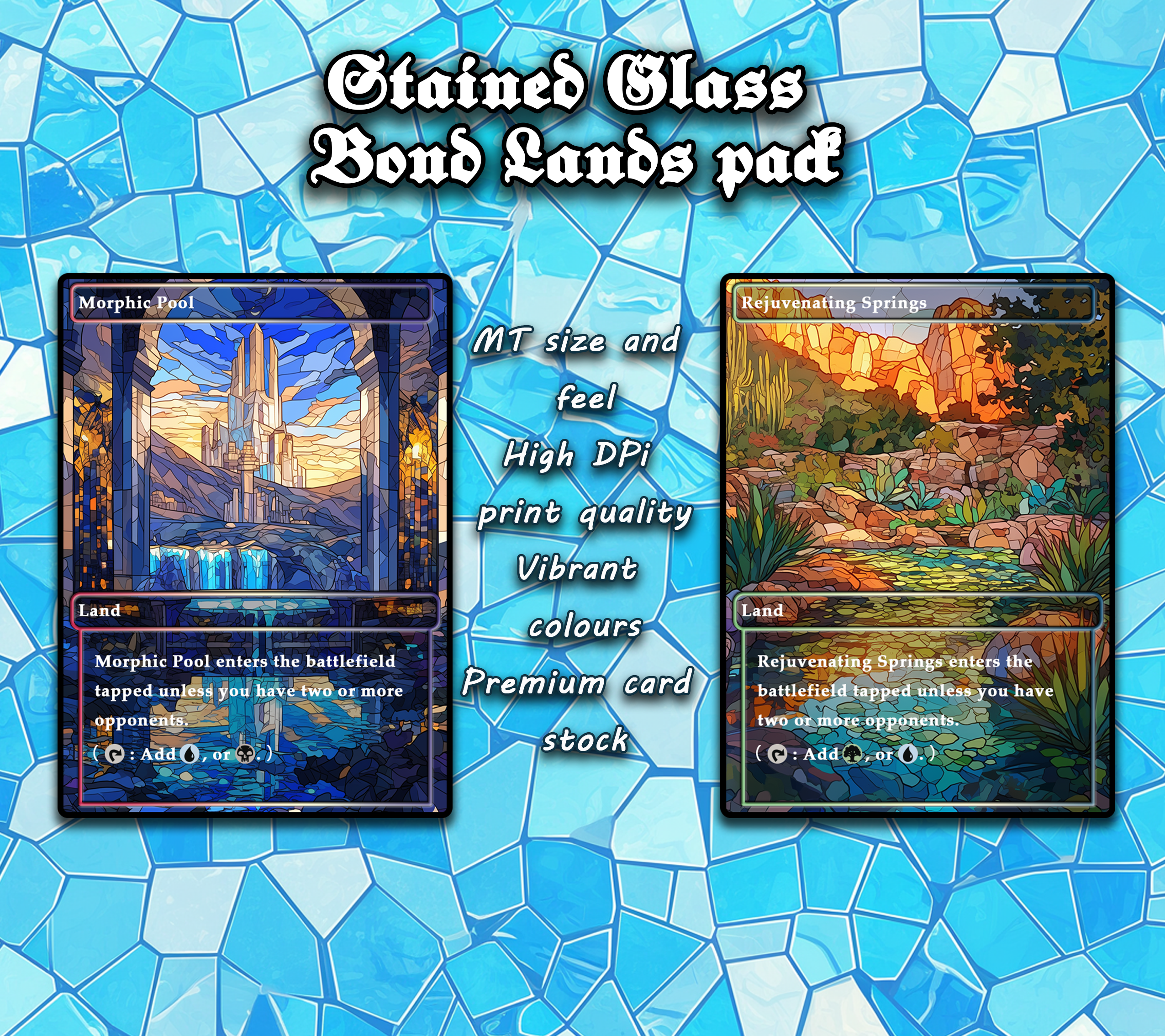 10 Stained Glass bond lands pad, Proxy Lands Custom Magic Cards