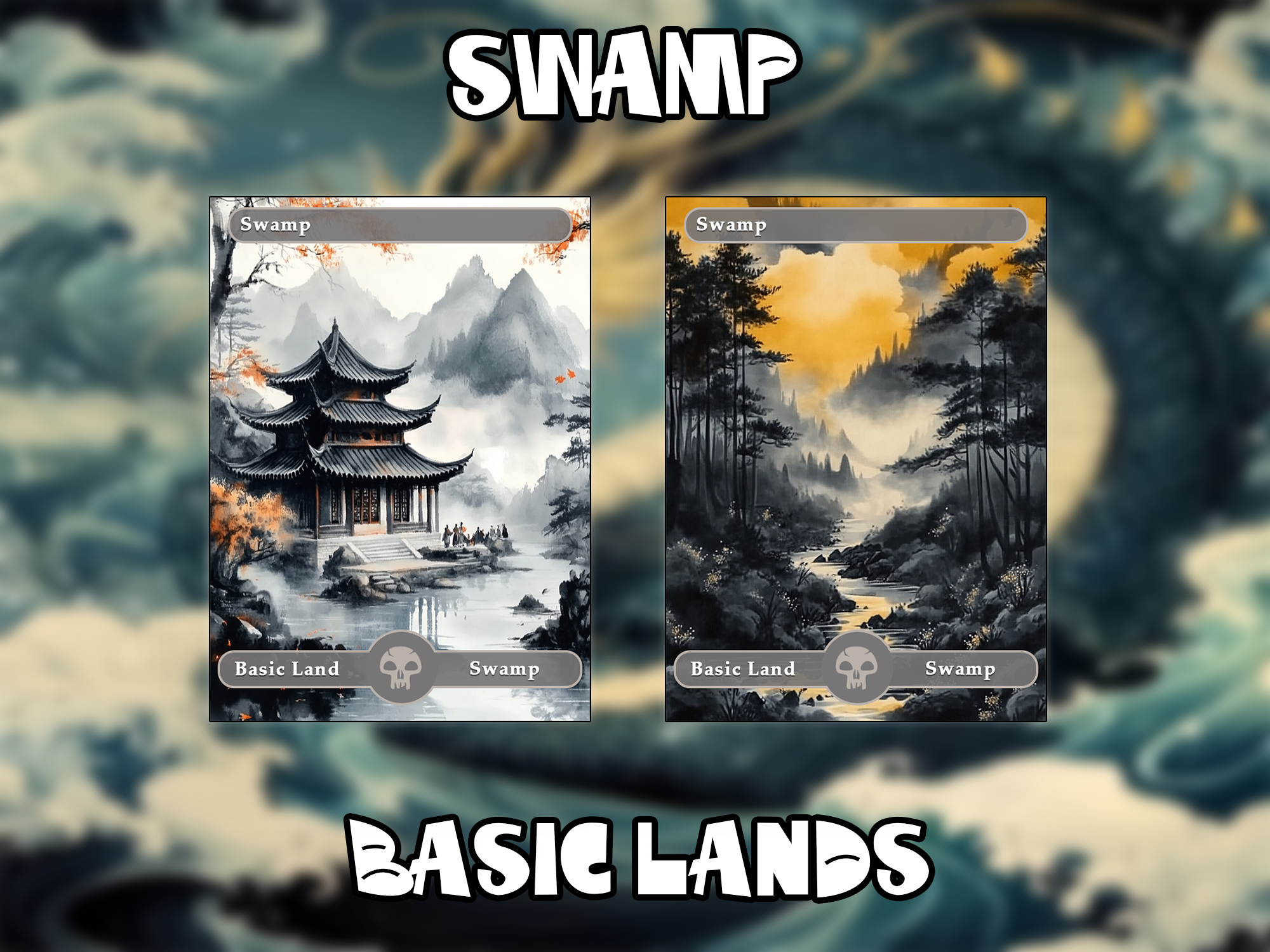 10 Basic Lands Proxy, Swamp Proxy, Custom Magic Cards for Commander EDH,ink style