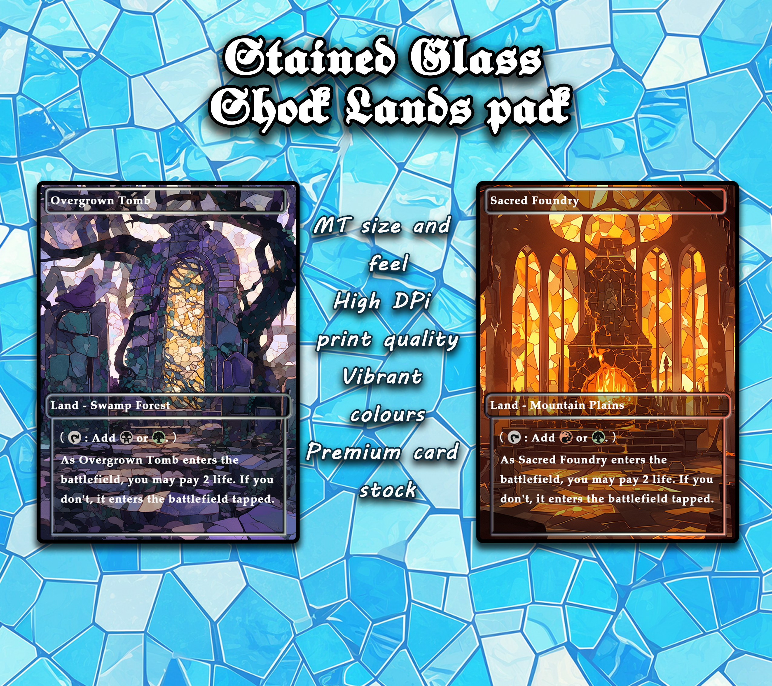 10 Stained Glass Shock lands pad, Proxy Lands Custom Magic Cards