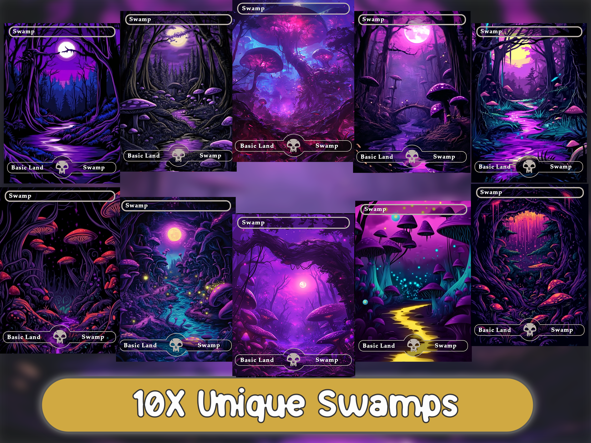 10 swamp oil painting style proxy cards for EDH. Enhance your Commander Deck