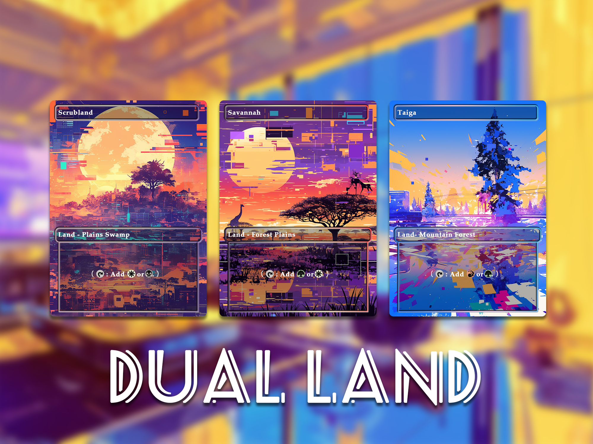 Glitch Art dual Land Pack set of 10 unique borderless custom proxy lands High quality lands for EDH or cEDH