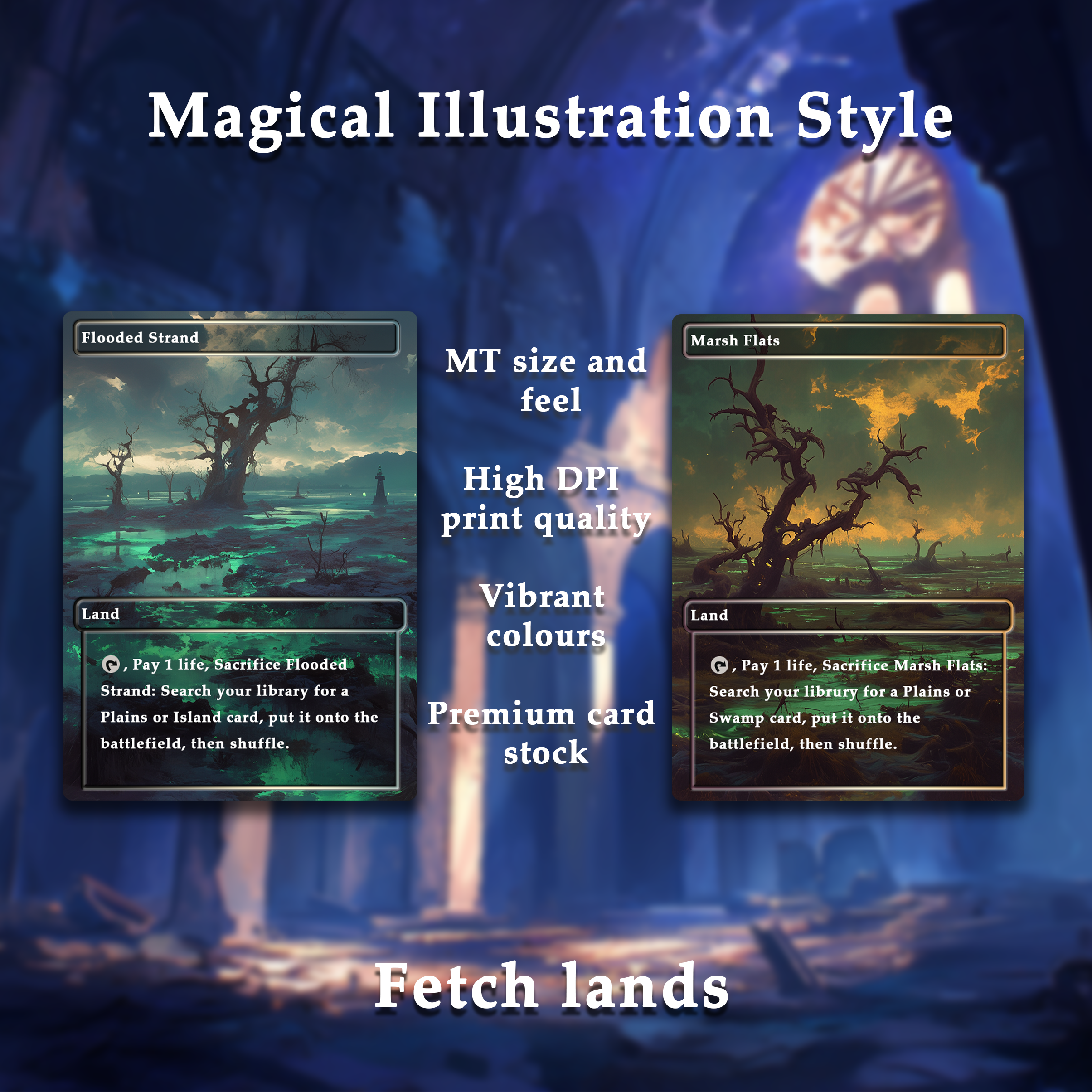 Mega EDH land pack Magical Illustration Style fetch lands set of 10 unique borderless custom proxy lands High quality lands for EDH or cEDH