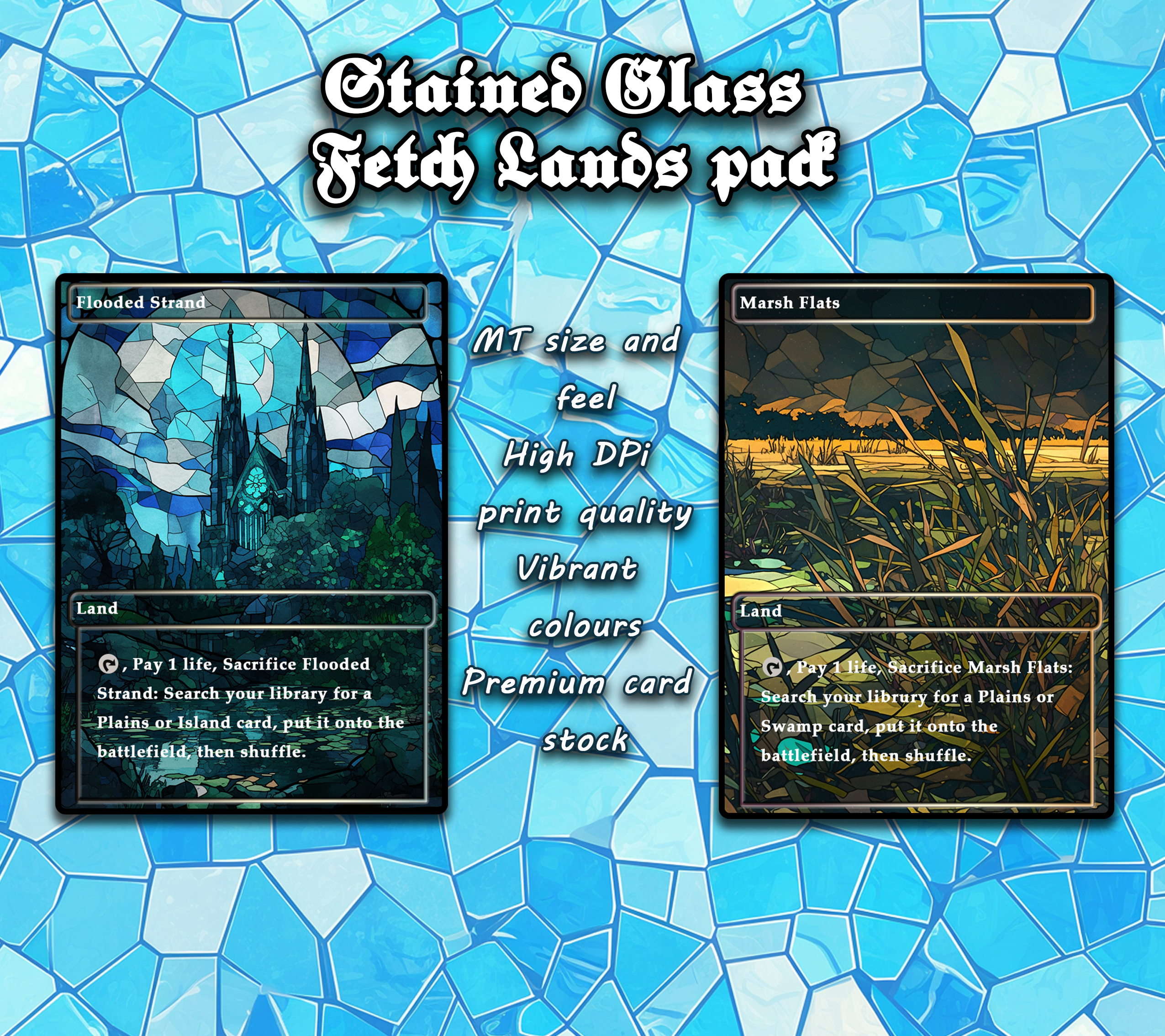 10 Stained Glass Fetch lands pad, Proxy Lands Custom Magic Cards