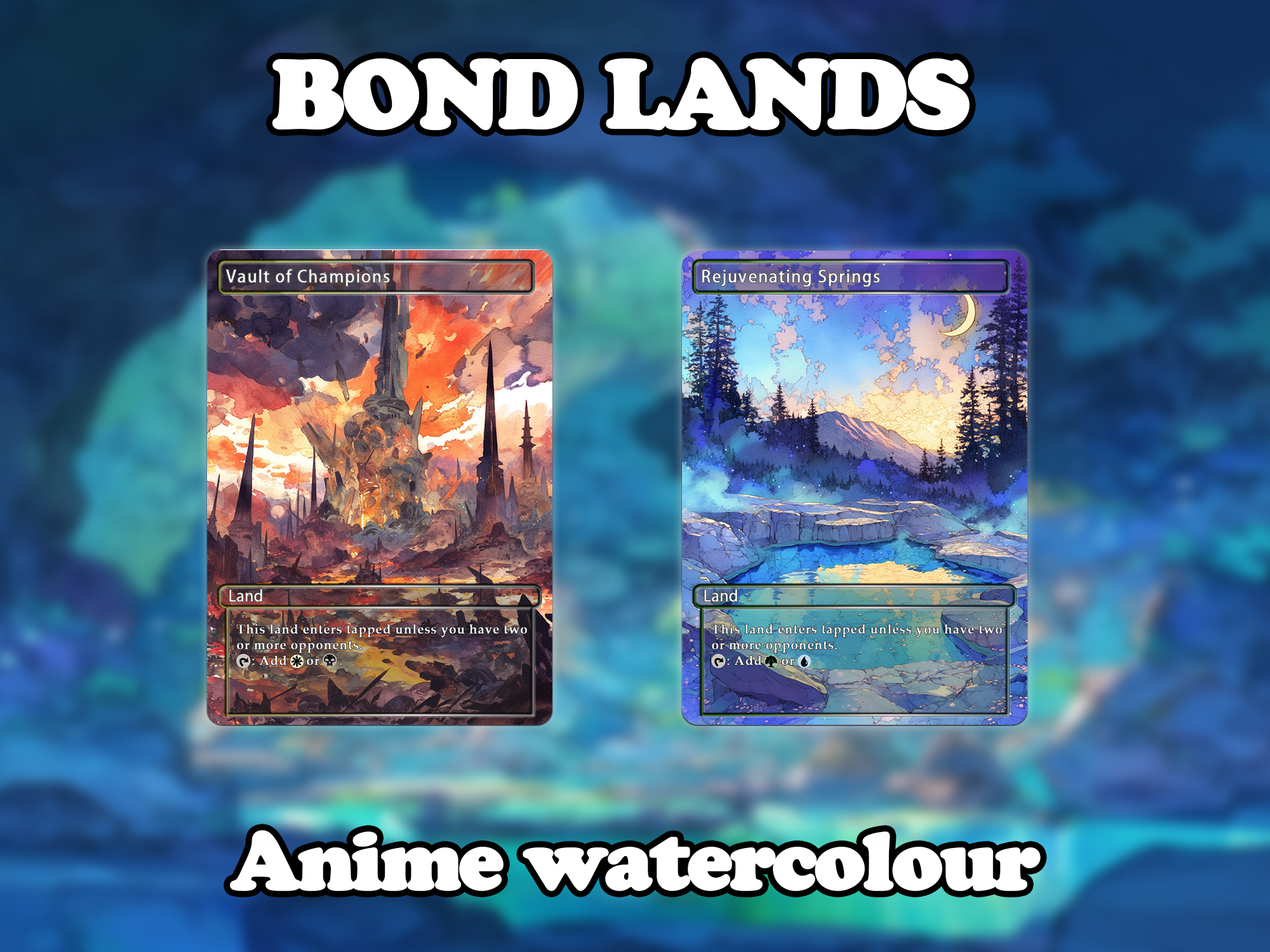 Bond land pack (10 cards) Anime watercolour lands set of 10 unique borderless custom proxy lands High quality lands for EDH or cEDH